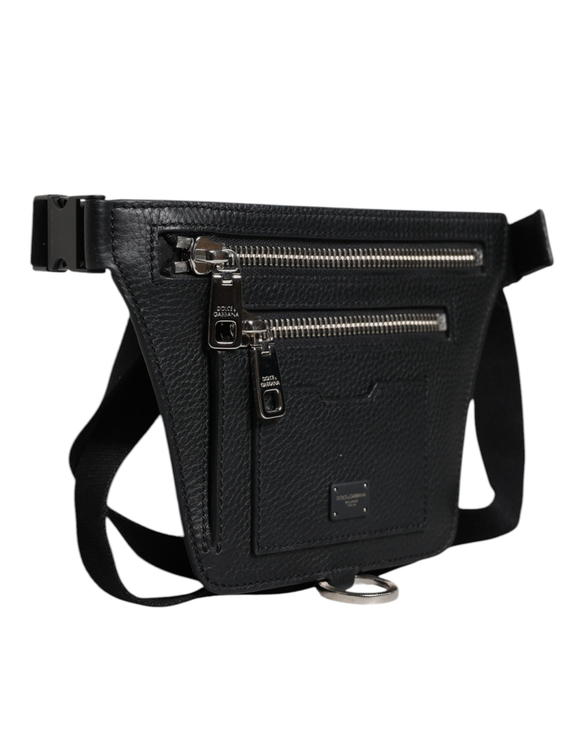 Dolce &amp; Gabbana Gürteltasche aus schwarzem Kalbsleder mit Logo-Plakette
