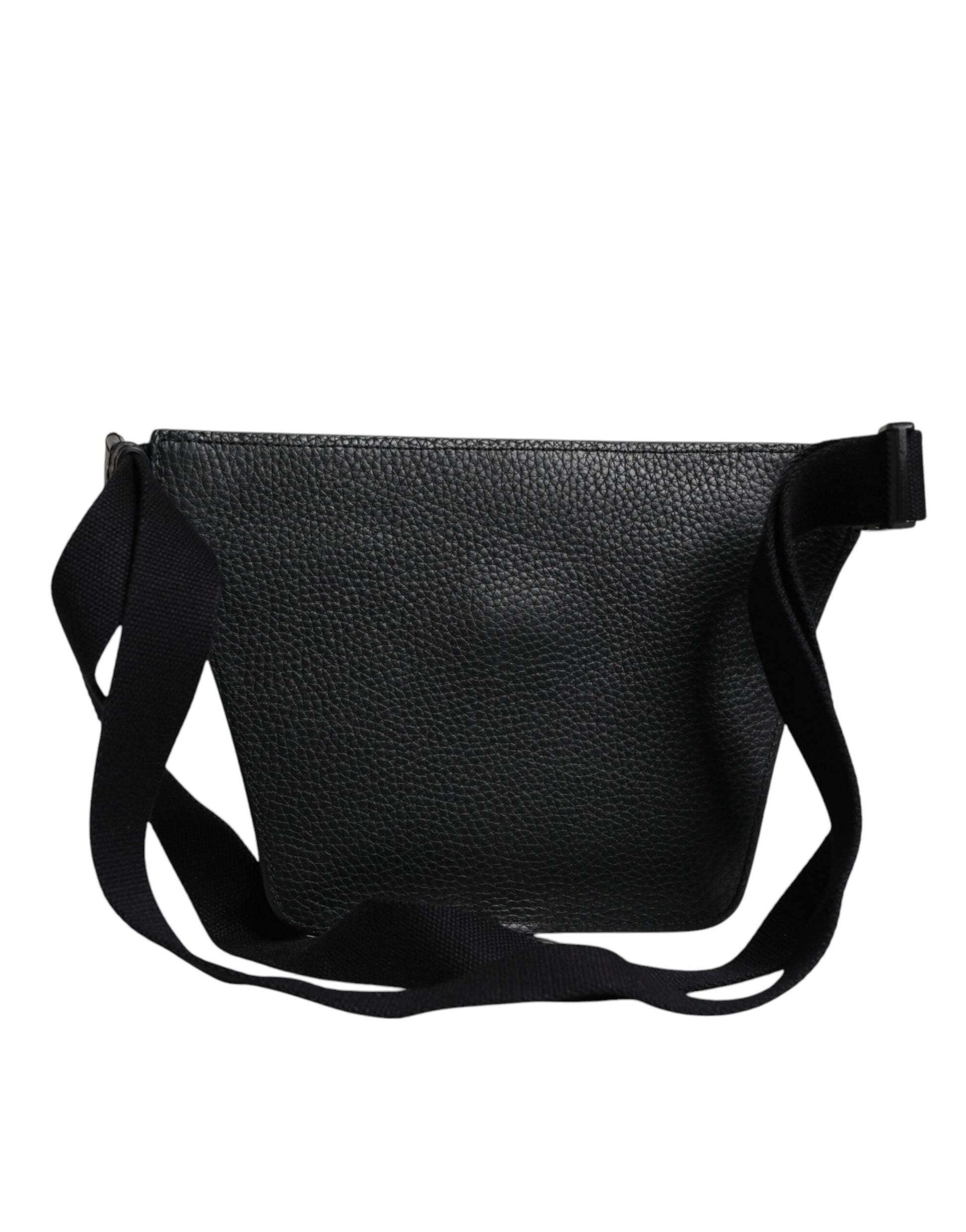Dolce &amp; Gabbana Gürteltasche aus schwarzem Kalbsleder mit Logo-Plakette