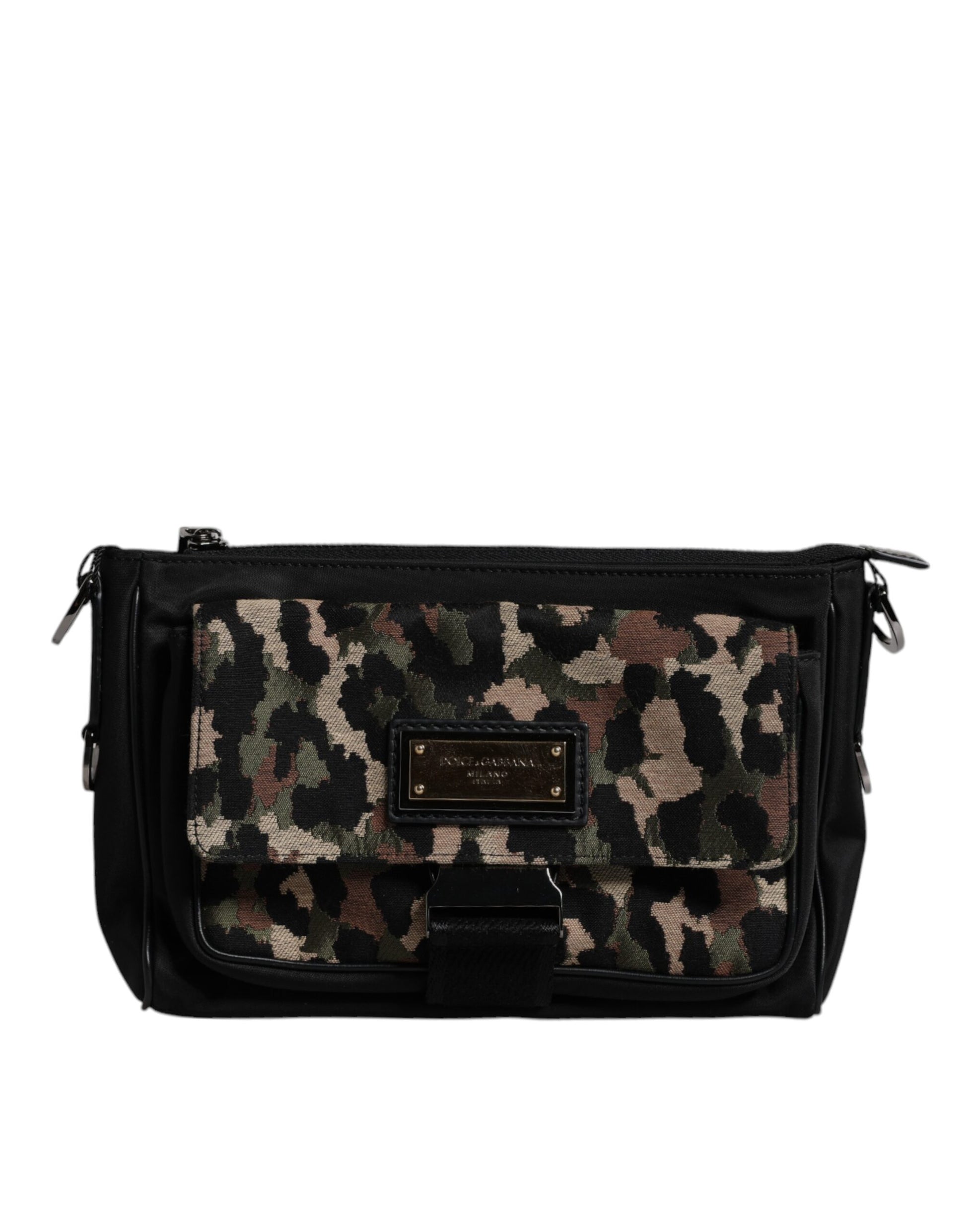 Dolce &amp; Gabbana – Mehrfarbige Umhängetasche aus Jacquard mit Leopardenmuster