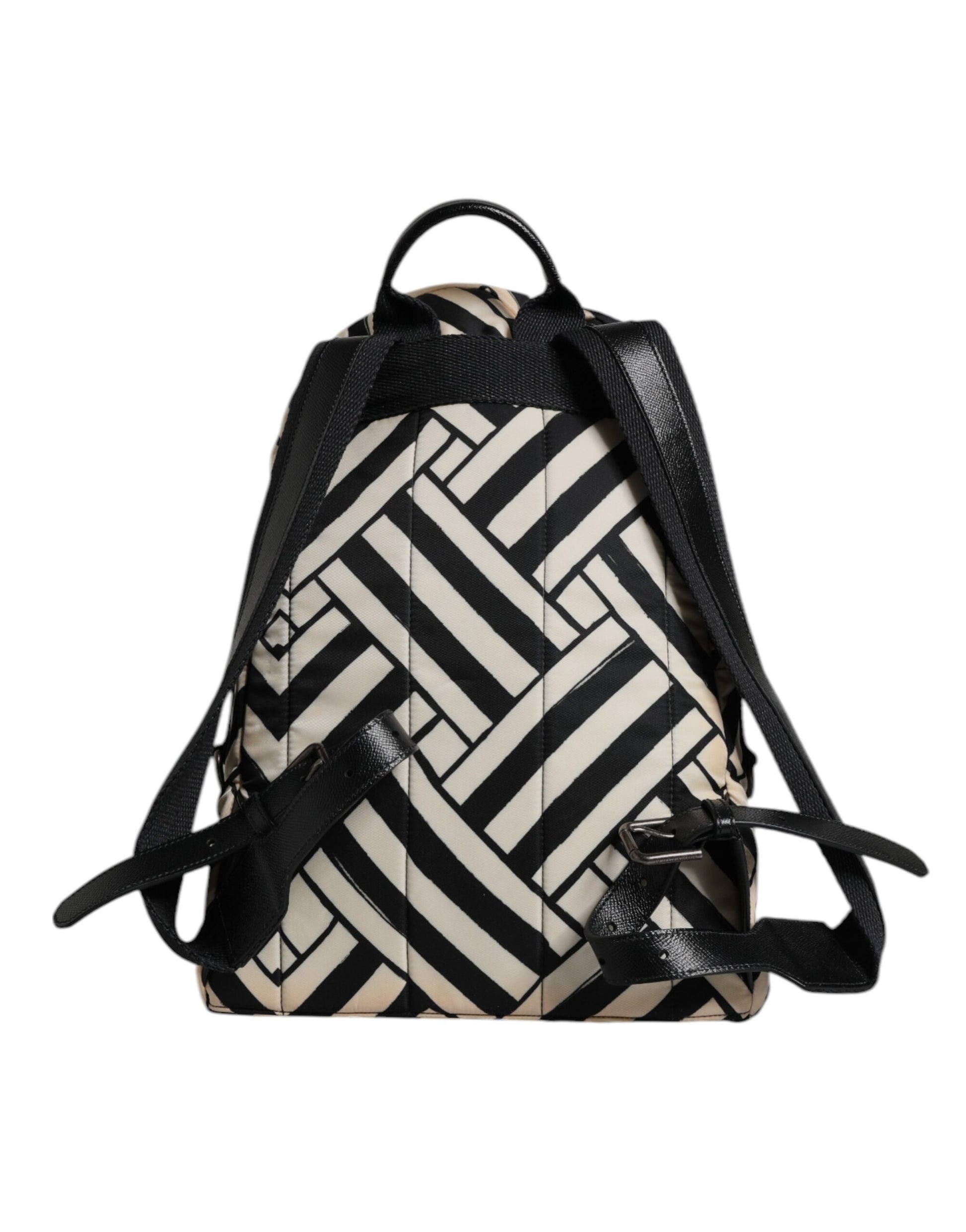 Dolce & Gabbana Black White Nylon Leather Travel Back Pack Bag