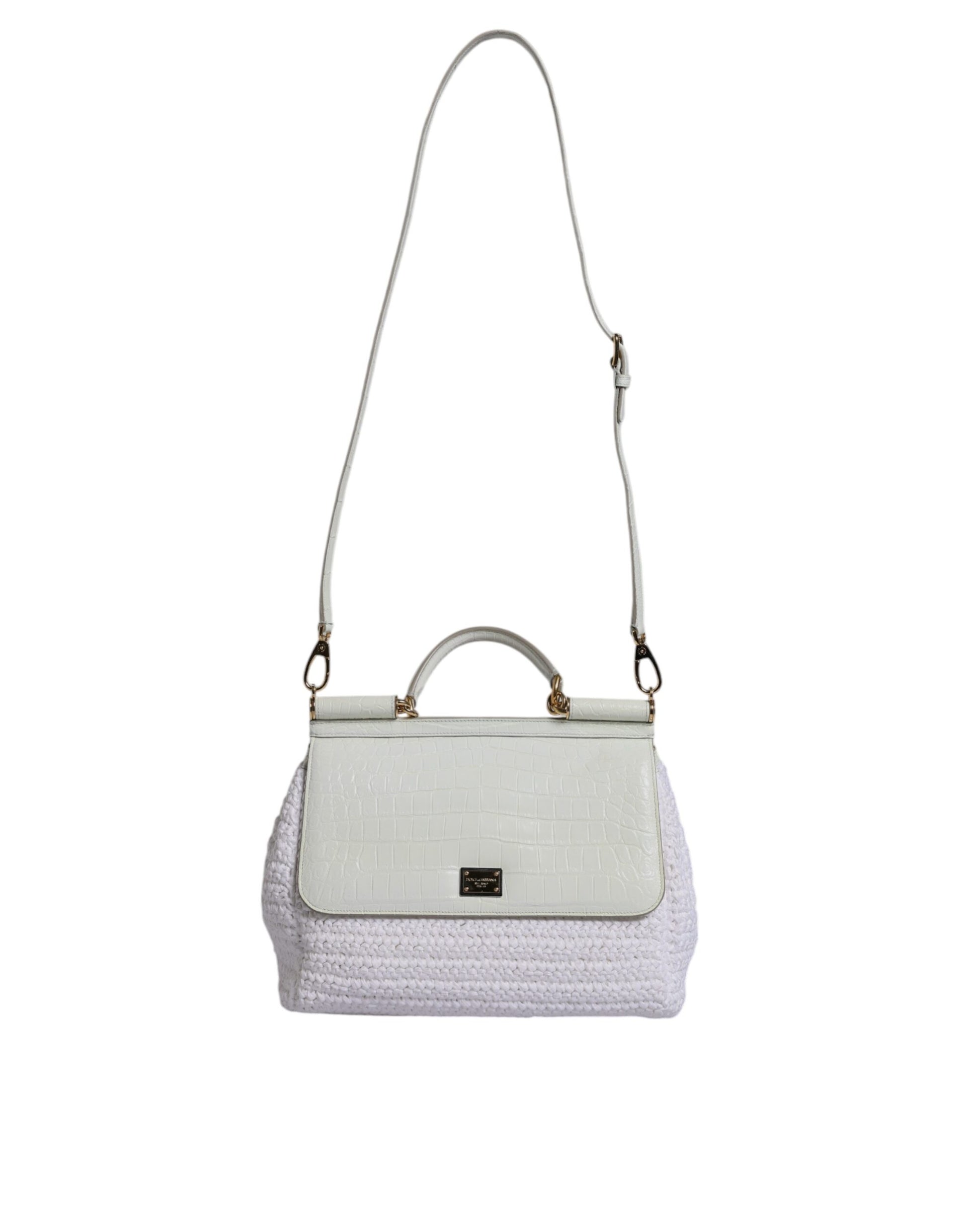 Sac bandoulière Dolce & Gabbana en raphia blanc et cuir avec poignée supérieure