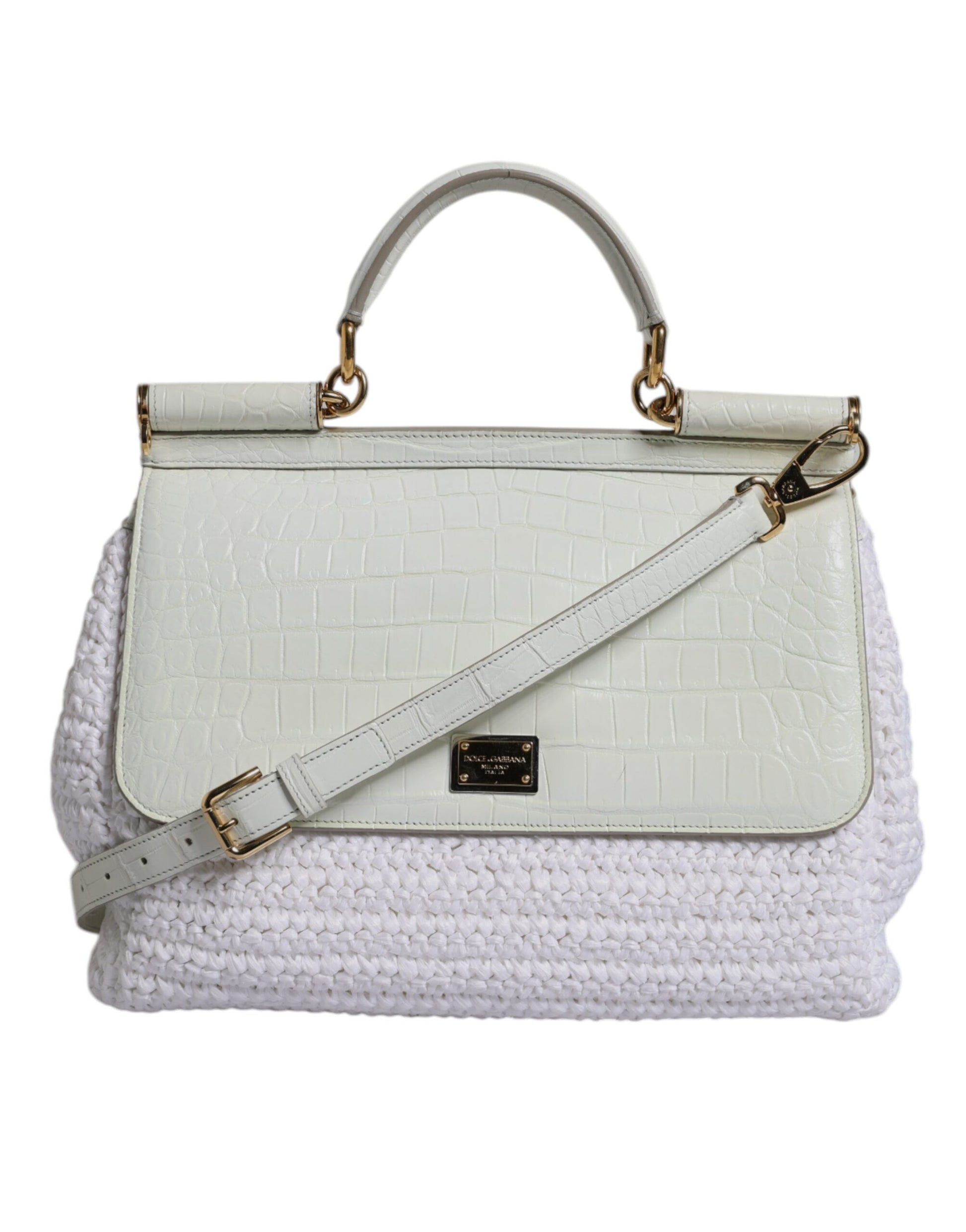 Sac bandoulière Dolce & Gabbana en raphia blanc et cuir avec poignée supérieure