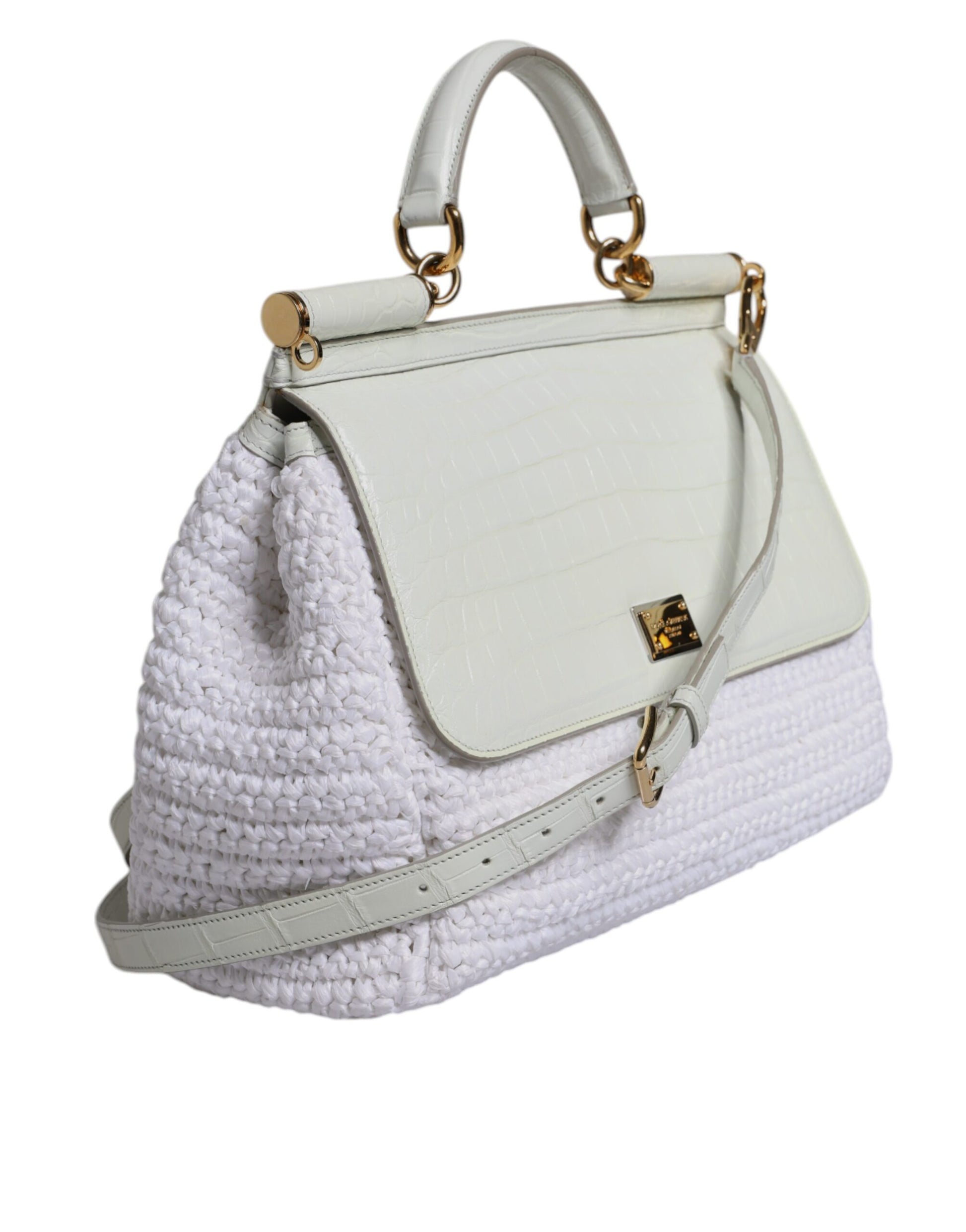 Sac bandoulière Dolce & Gabbana en raphia blanc et cuir avec poignée supérieure