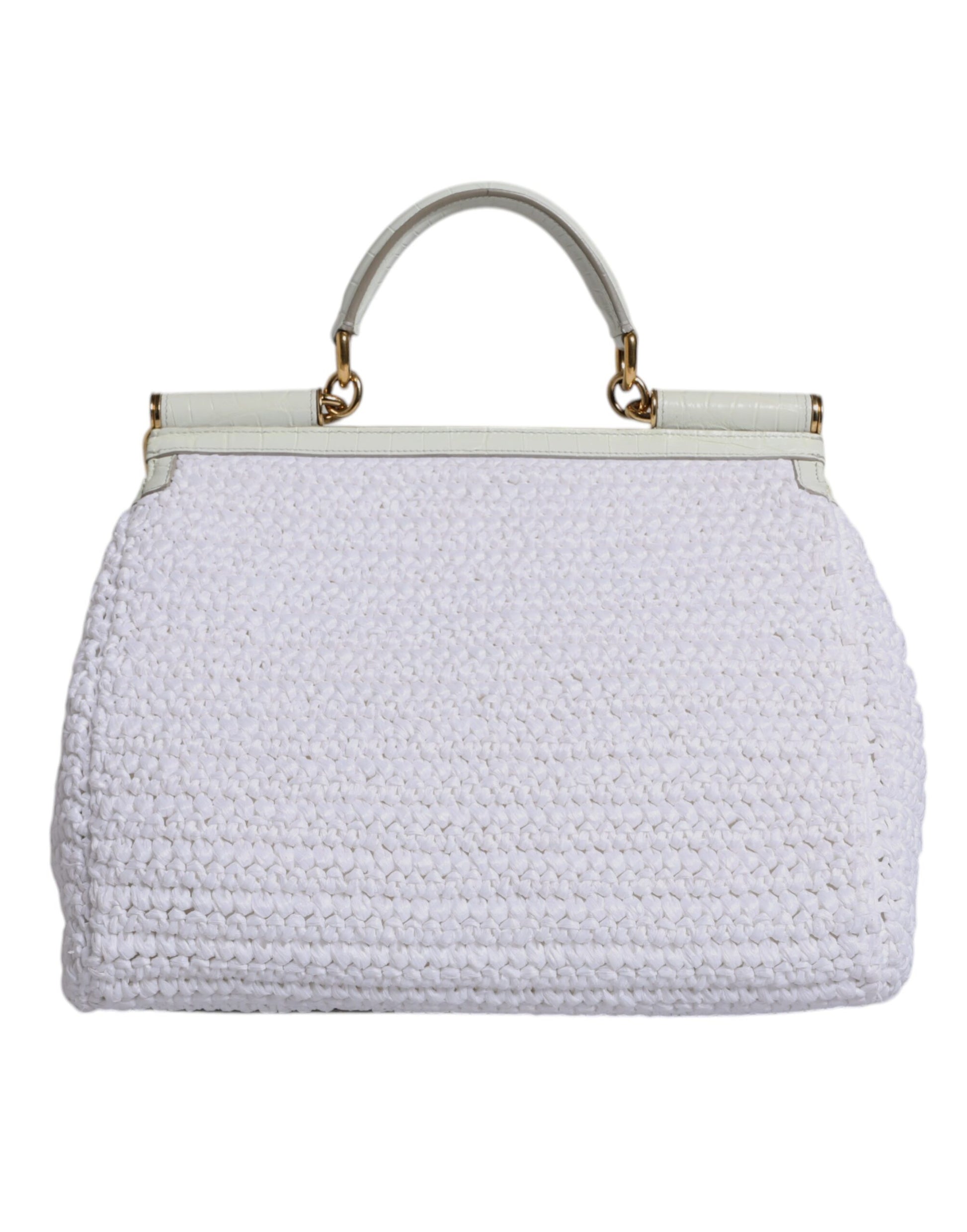 Sac bandoulière Dolce & Gabbana en raphia blanc et cuir avec poignée supérieure