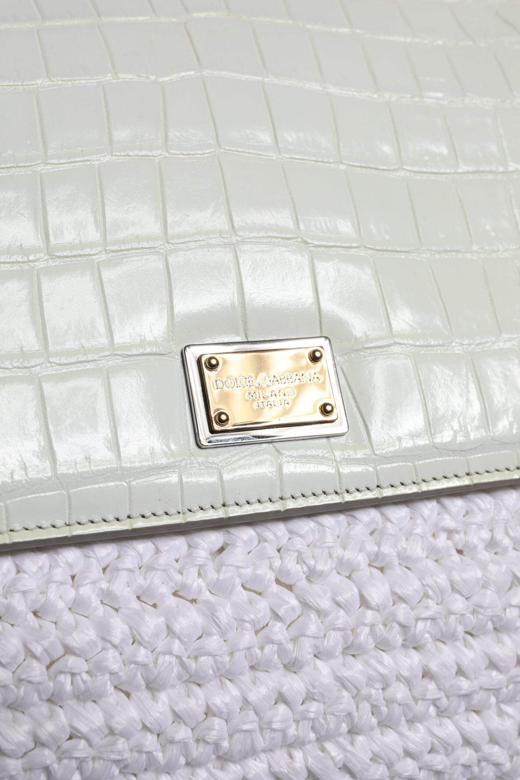 Sac bandoulière Dolce & Gabbana en raphia blanc et cuir avec poignée supérieure