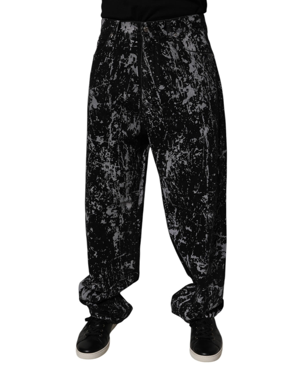 Jeans Droit Homme en Coton Tie Dye Noir Dolce & Gabbana