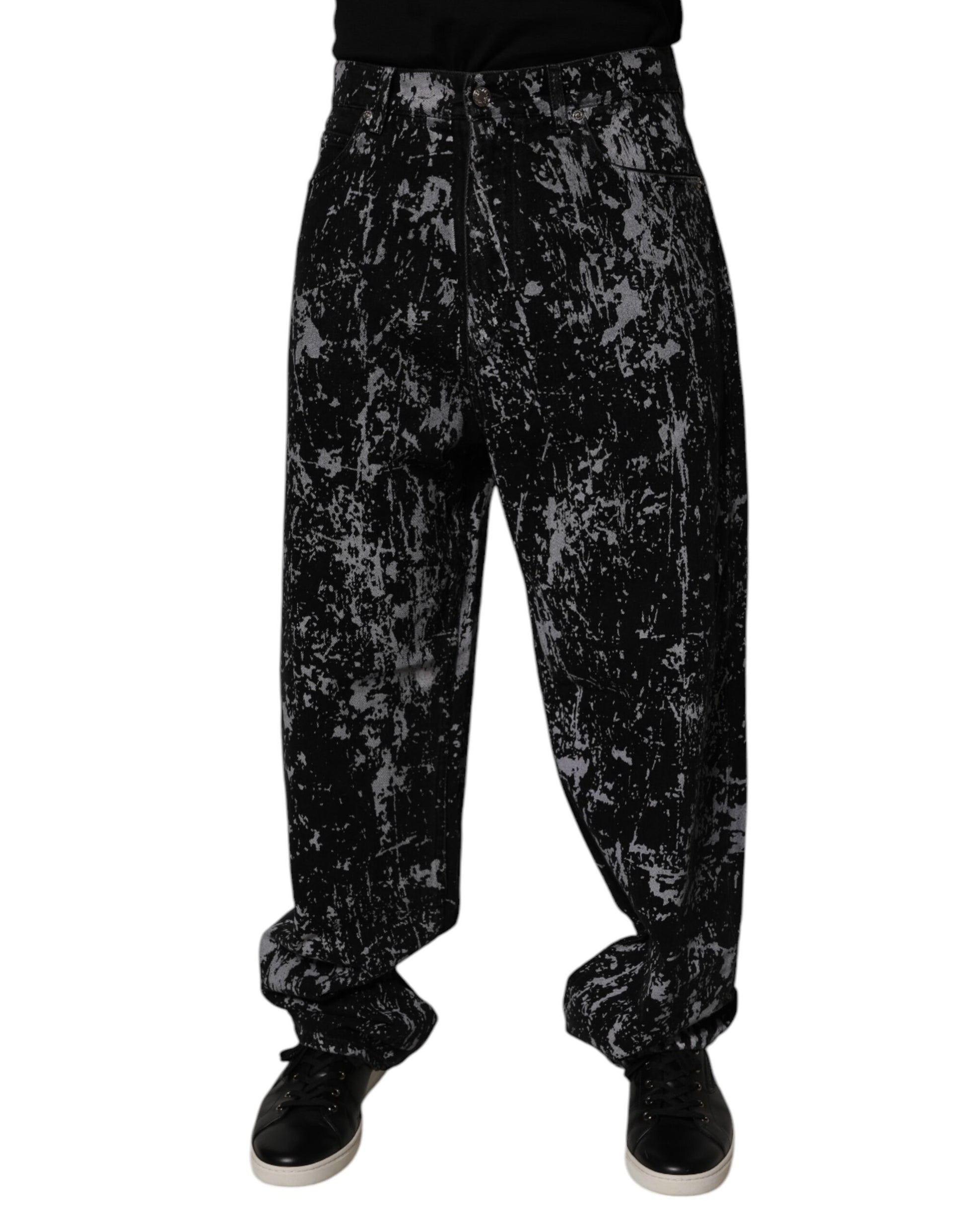 Jeans Droit Homme en Coton Tie Dye Noir Dolce & Gabbana