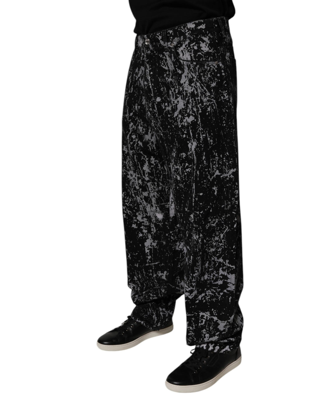 Jeans Droit Homme en Coton Tie Dye Noir Dolce & Gabbana