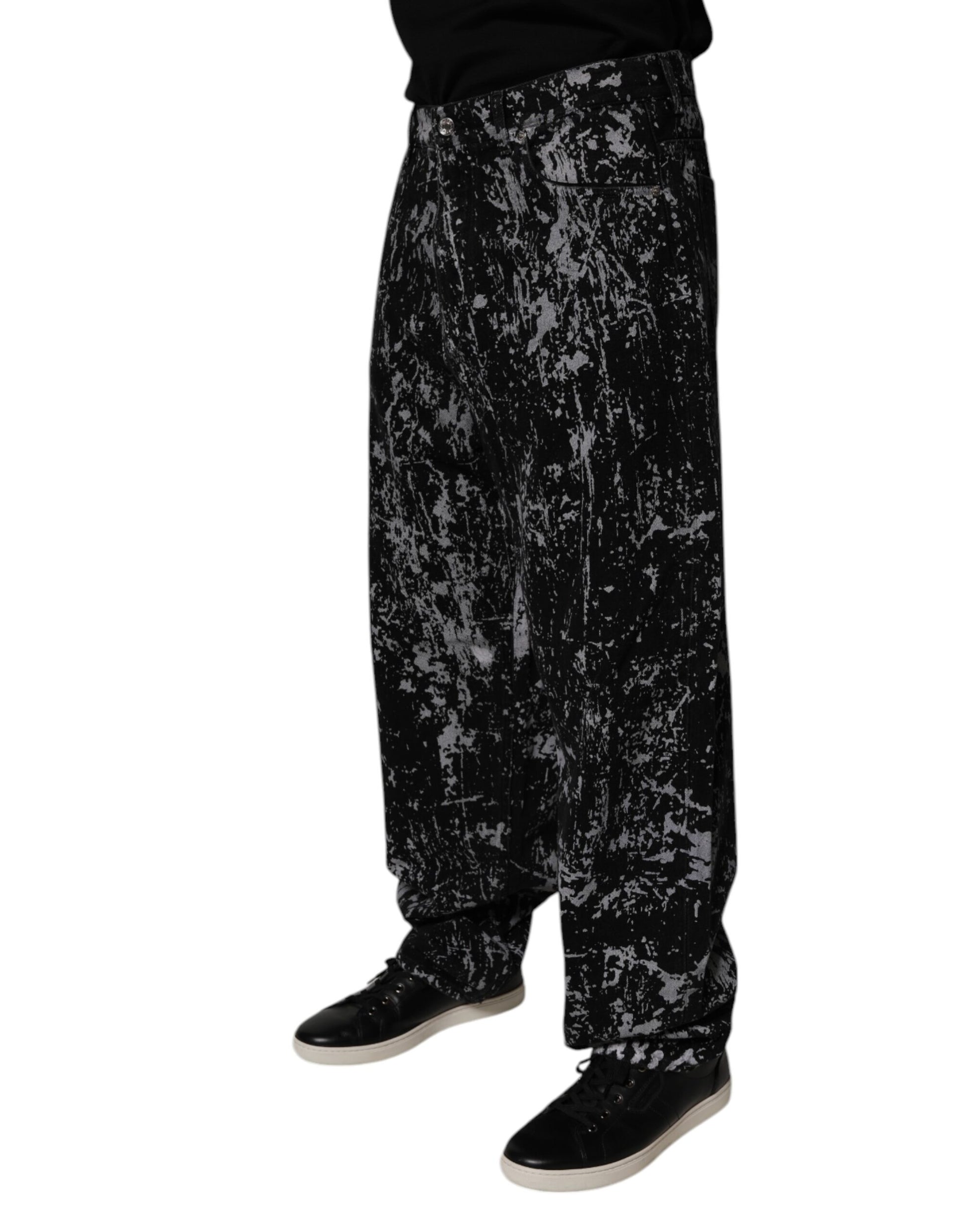 Jeans Droit Homme en Coton Tie Dye Noir Dolce & Gabbana