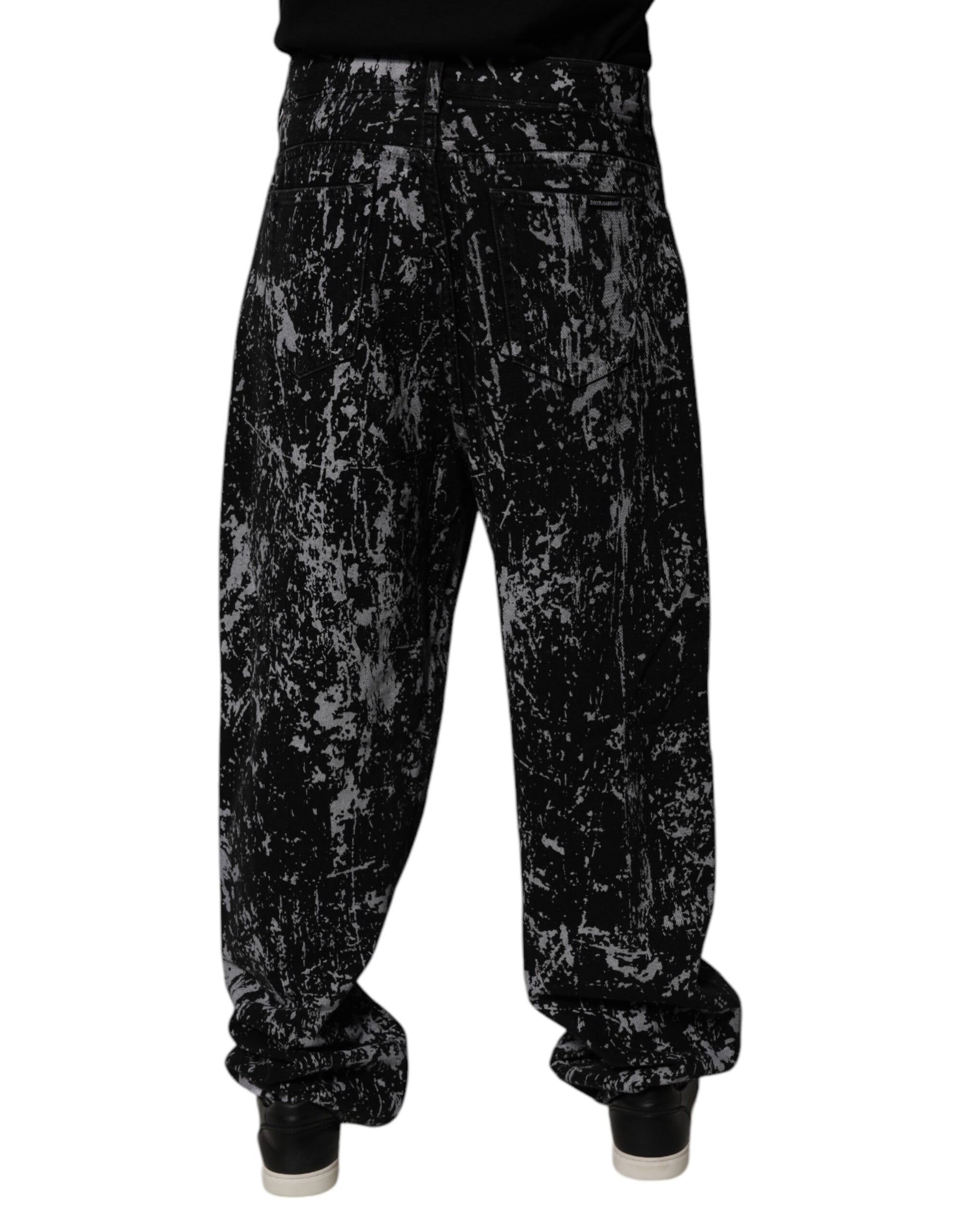 Jeans Droit Homme en Coton Tie Dye Noir Dolce & Gabbana