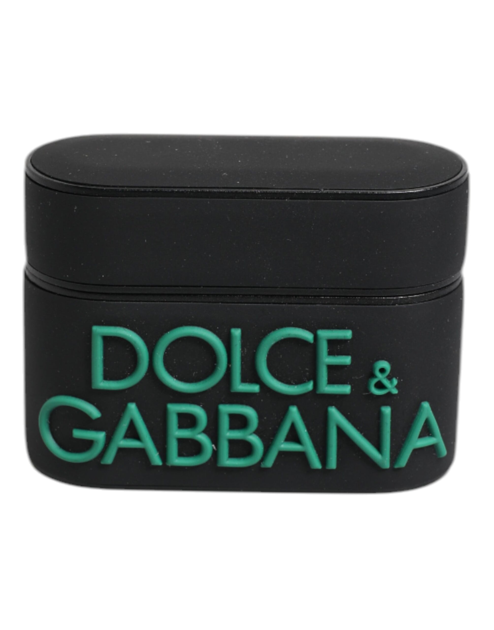 Étui Airpods Dolce & Gabbana en silicone noir et orange avec logo en relief