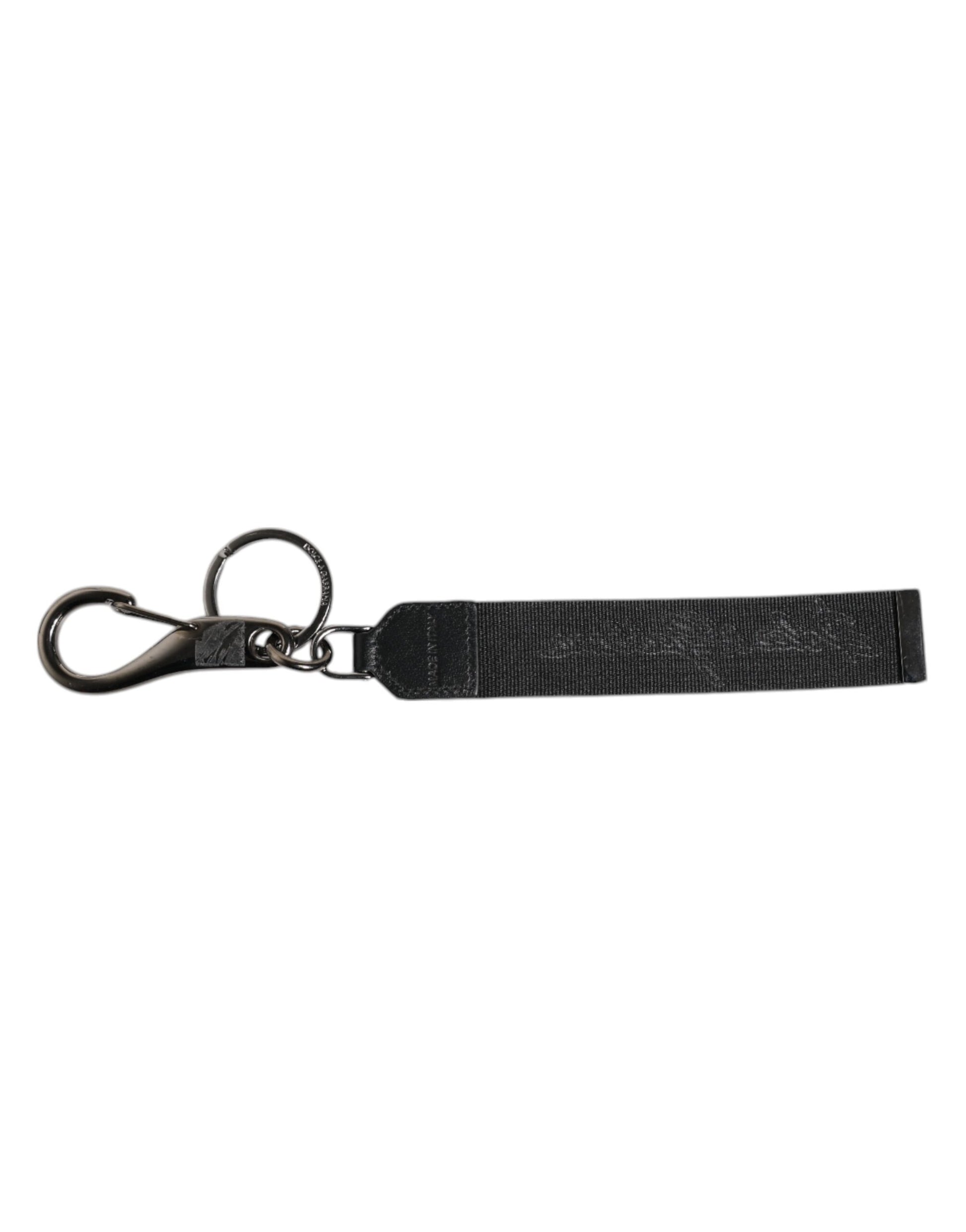 Dolce & Gabbana Black White DG Logo Silver Men Keychain Polyester Keyring