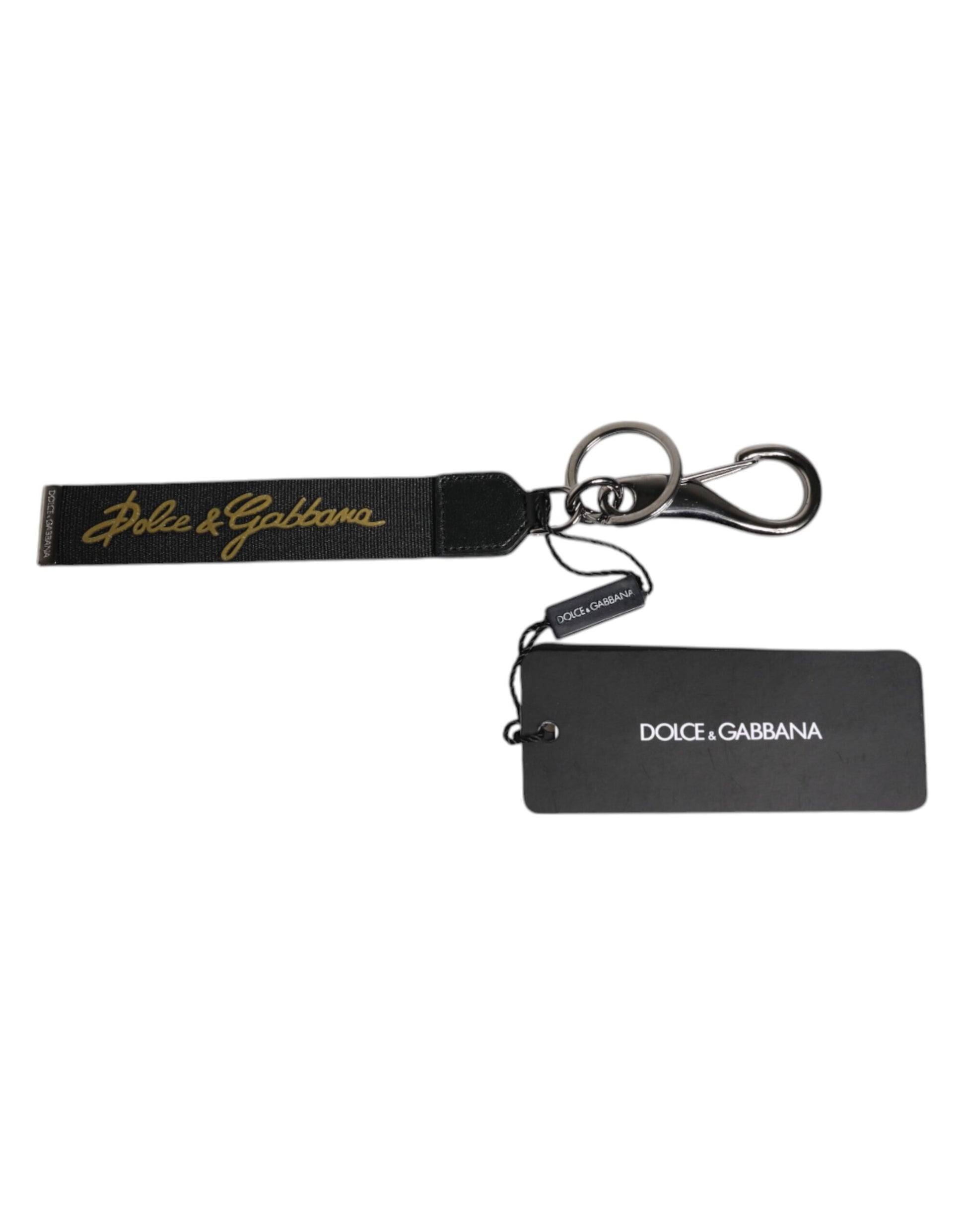 Porte-clés Homme Dolce & Gabbana Noir Logo Nylon Laiton Argenté