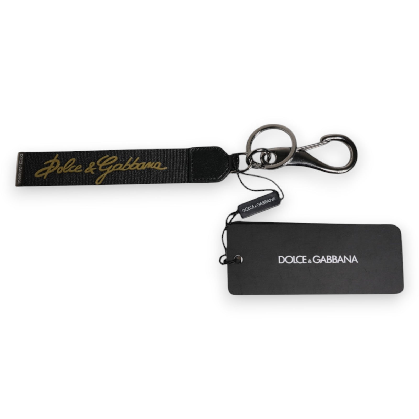 Porte-clés Homme Dolce & Gabbana Noir Logo Nylon Laiton Argenté