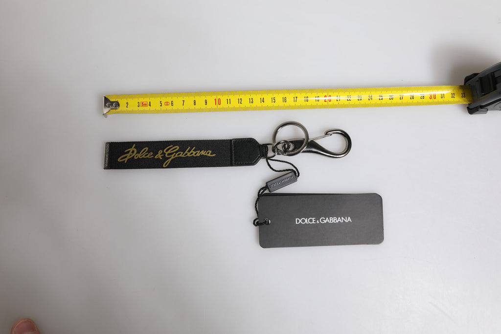Porte-clés Homme Dolce & Gabbana Noir Logo Nylon Laiton Argenté