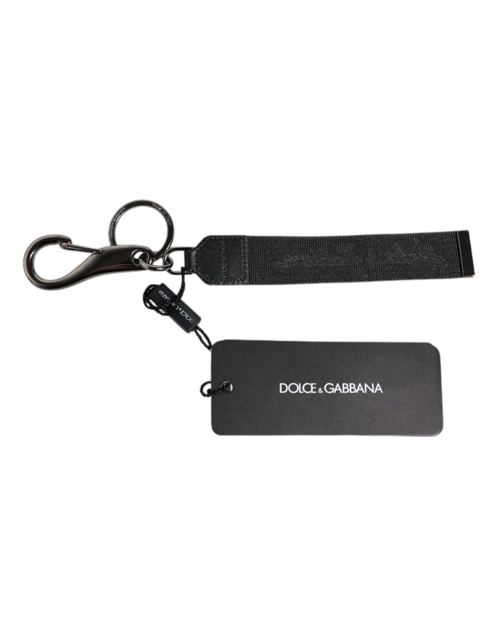 Porte-clés Homme Dolce & Gabbana Noir Logo Nylon Laiton Argenté