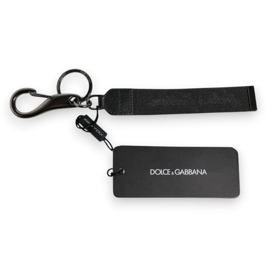 Porte-clés Homme Dolce & Gabbana Noir Logo Nylon Laiton Argenté