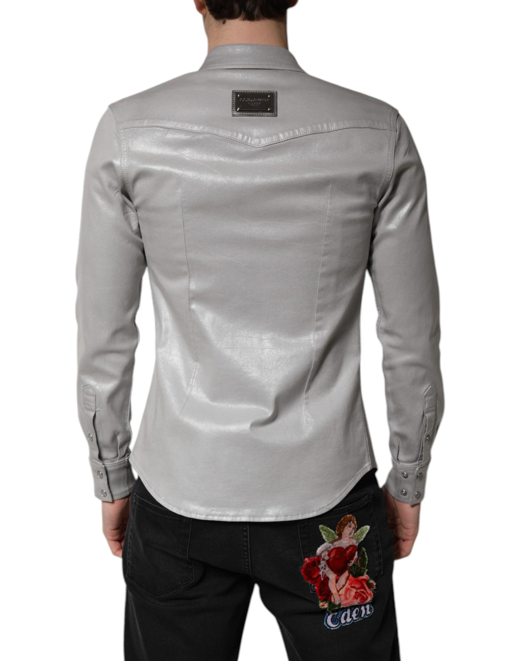 Chemise boutonnée en coton gris métallisé Dolce & Gabbana