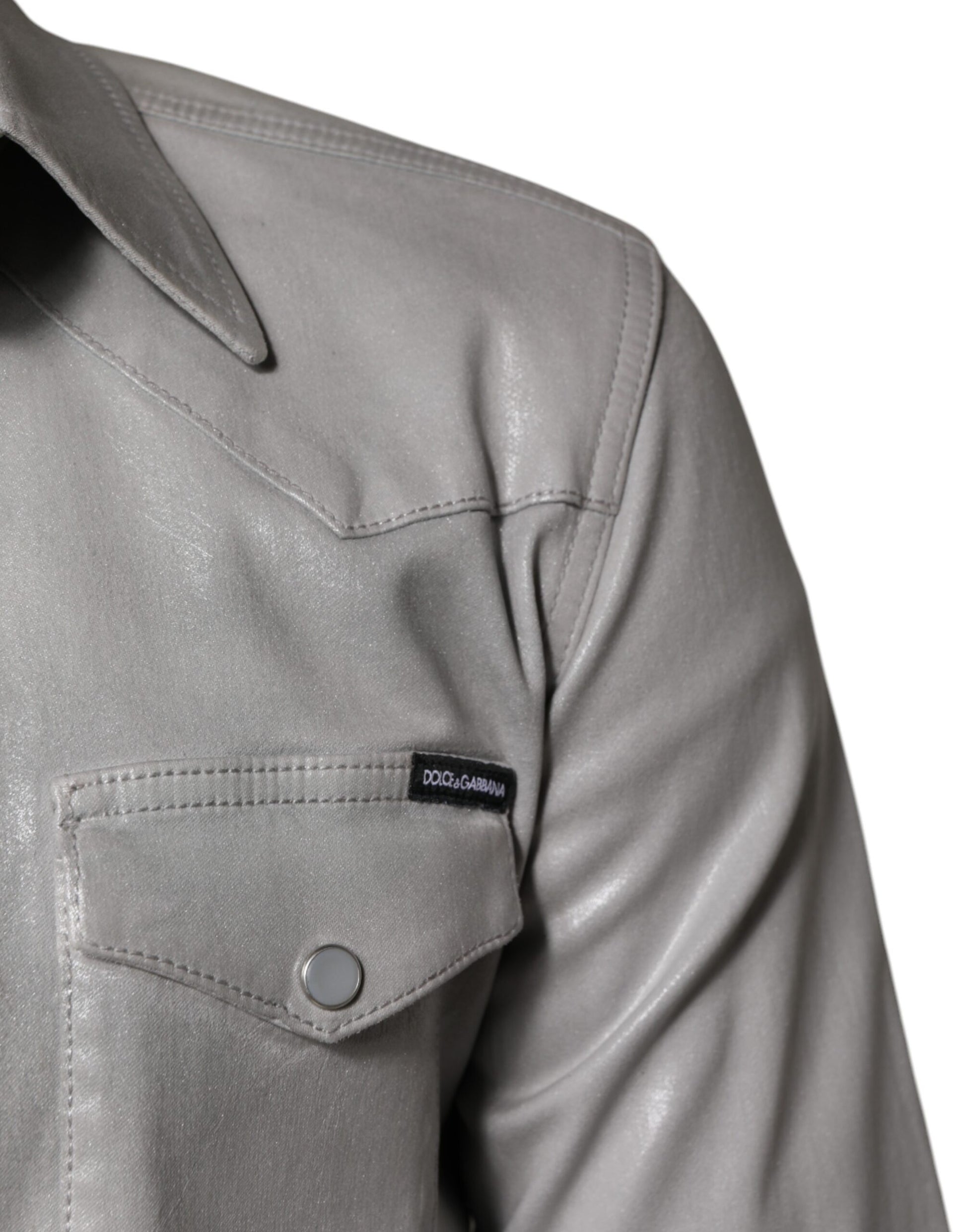 Chemise boutonnée en coton gris métallisé Dolce & Gabbana
