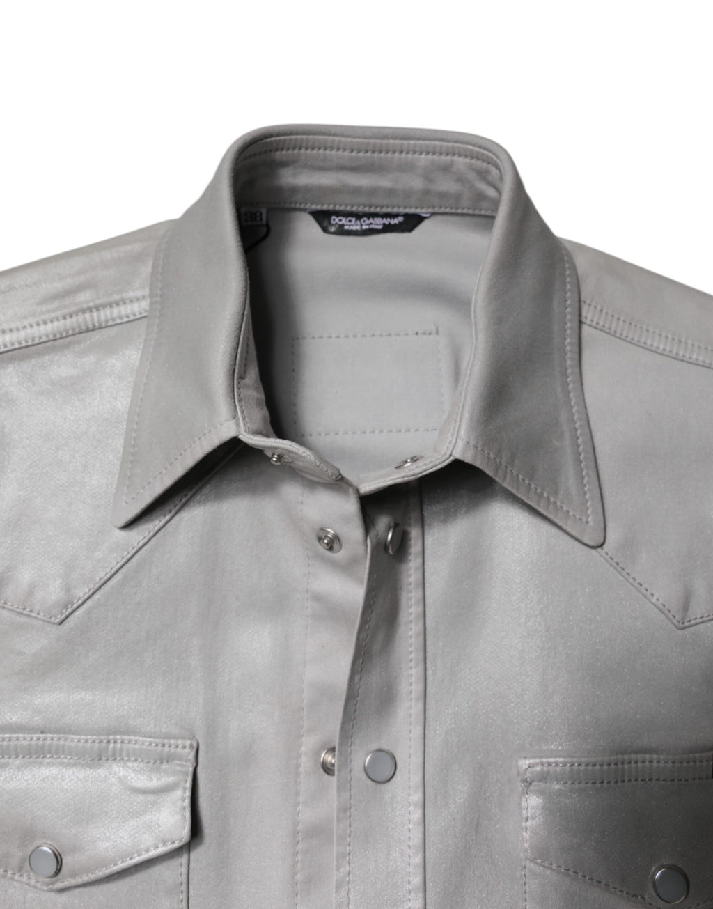 Chemise boutonnée en coton gris métallisé Dolce & Gabbana