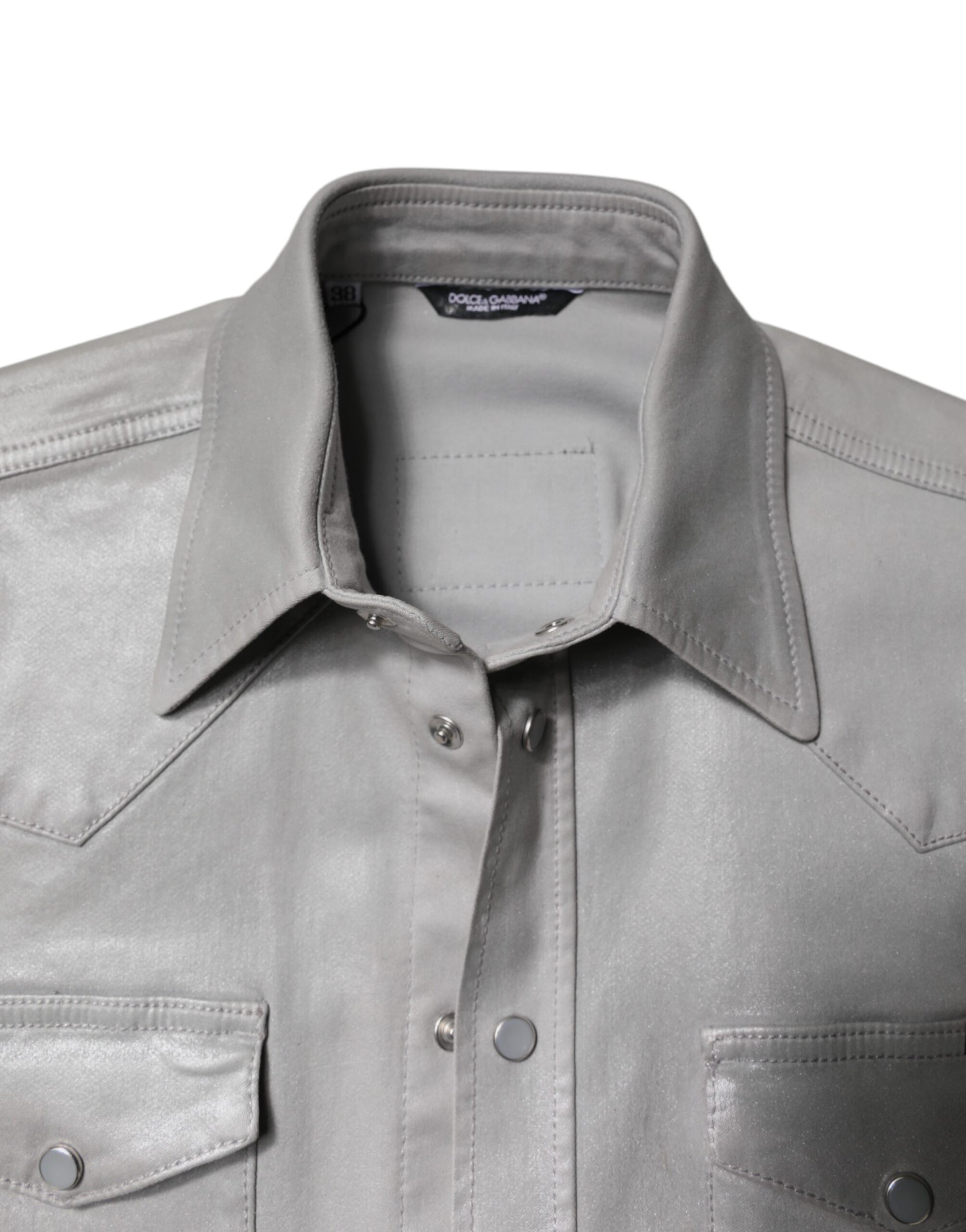 Chemise boutonnée en coton gris métallisé Dolce & Gabbana