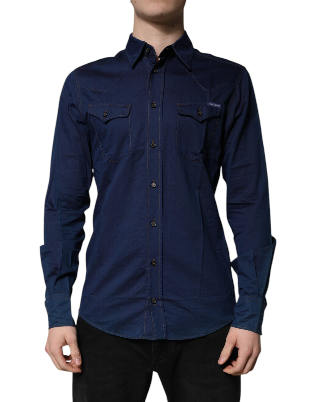 Chemise habillée Dolce & Gabbana GOLD en coton bleu foncé