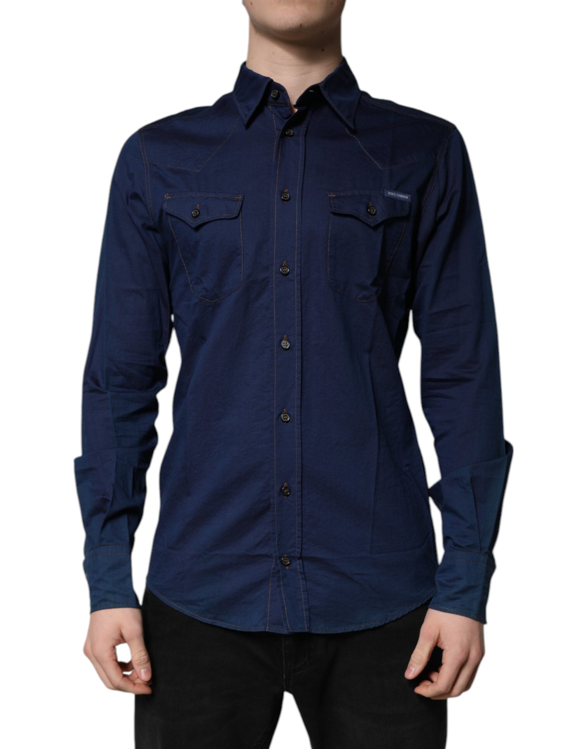Chemise habillée Dolce & Gabbana GOLD en coton bleu foncé