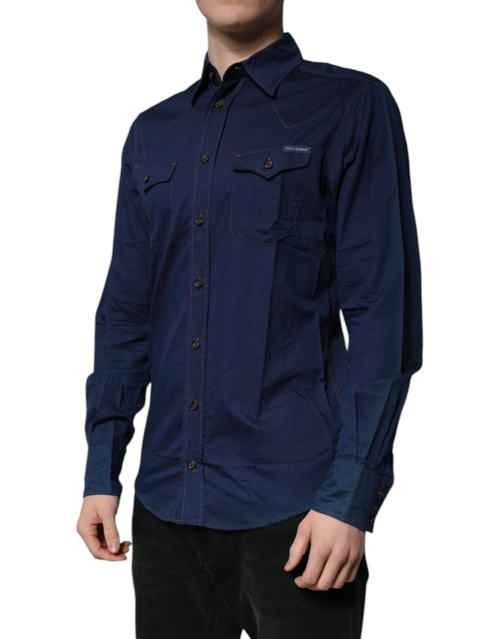 Chemise habillée Dolce & Gabbana GOLD en coton bleu foncé