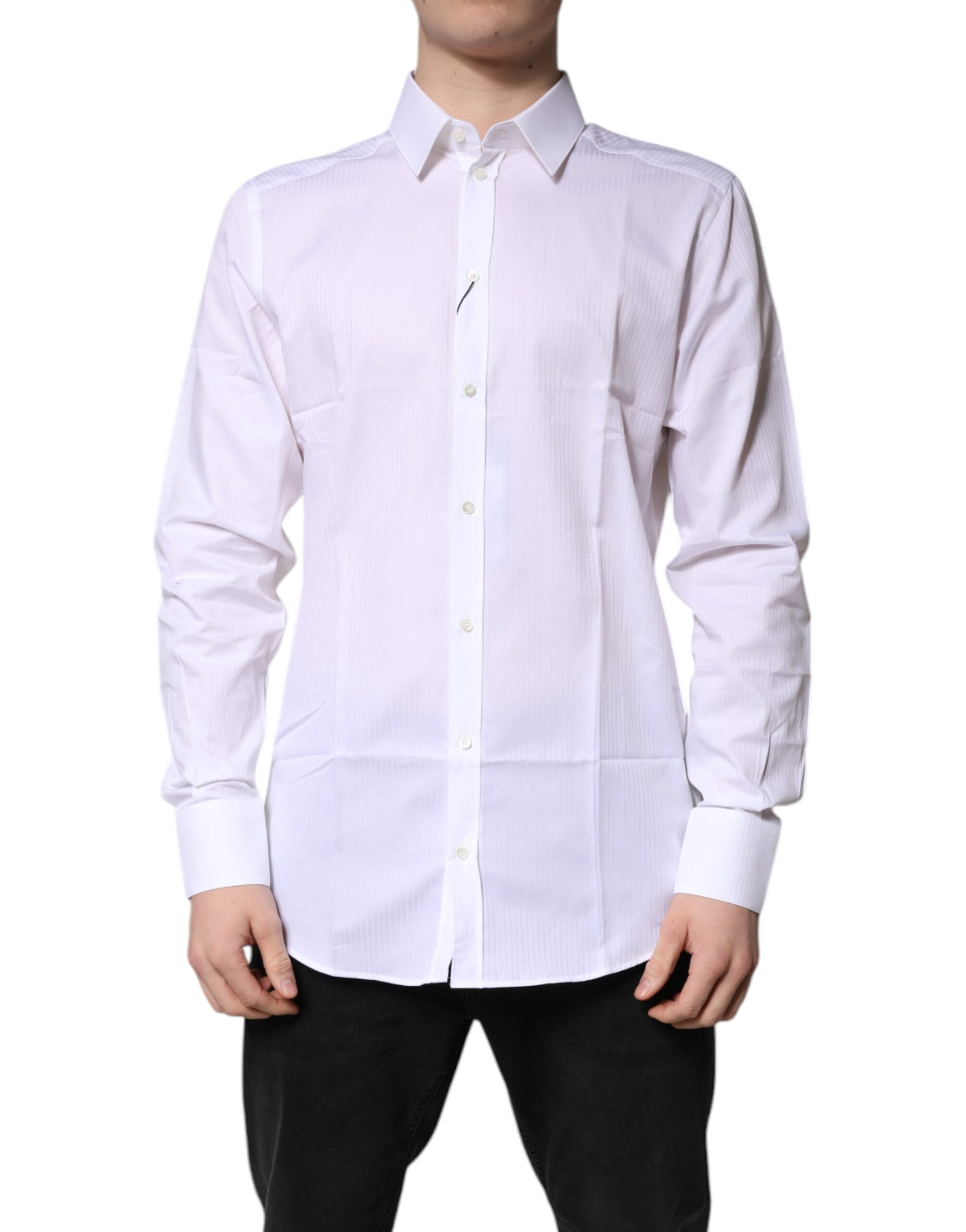 Chemise habillée à col Dolce & Gabbana en coton blanc avec motifs dorés