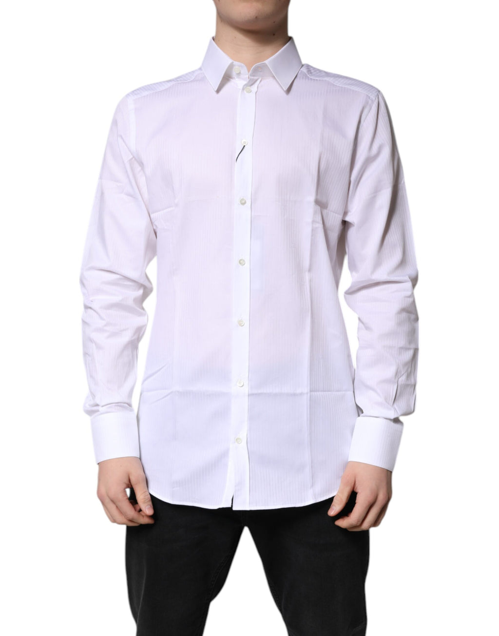 Chemise habillée à col Dolce & Gabbana en coton blanc avec motifs dorés