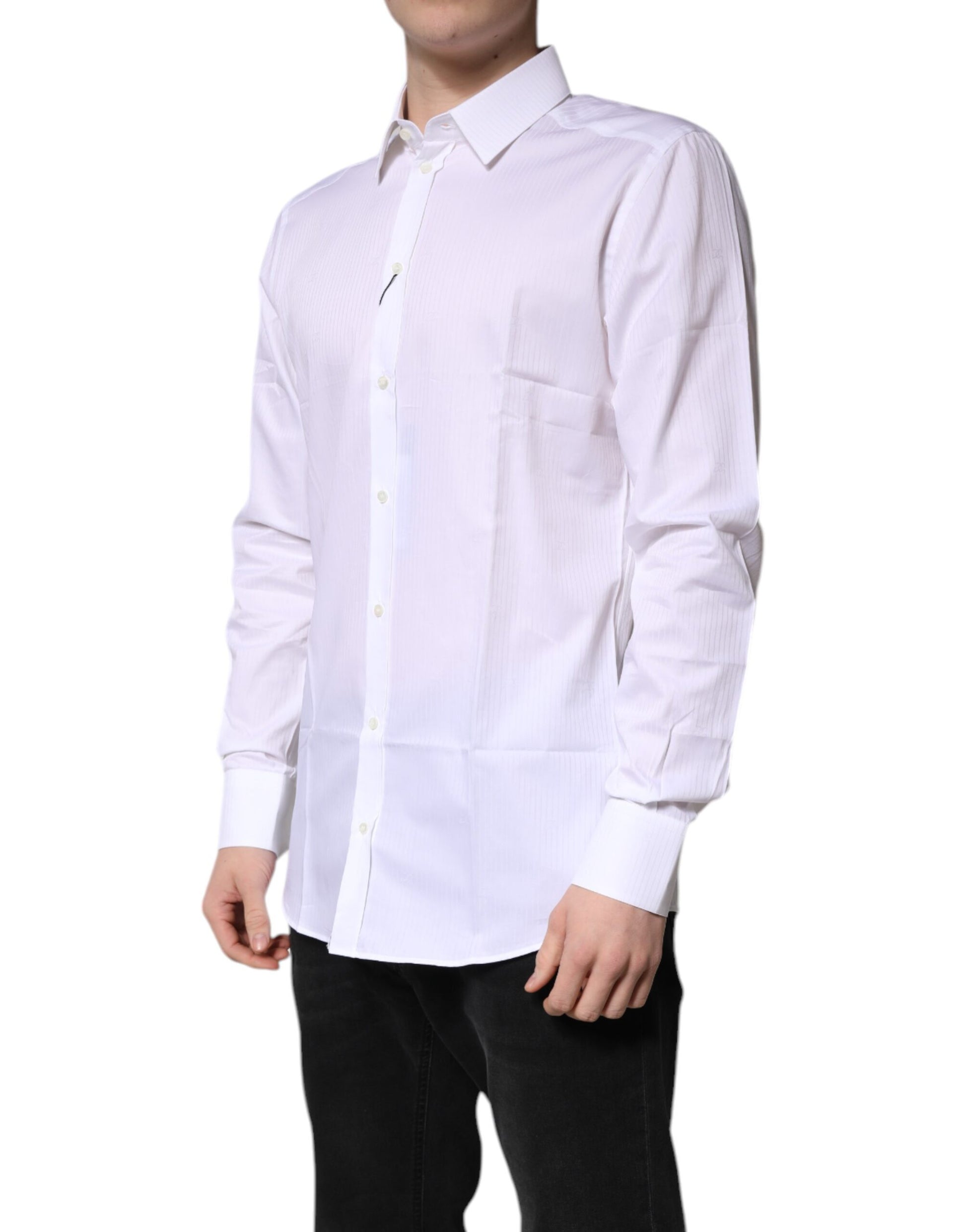 Chemise habillée à col Dolce & Gabbana en coton blanc avec motifs dorés