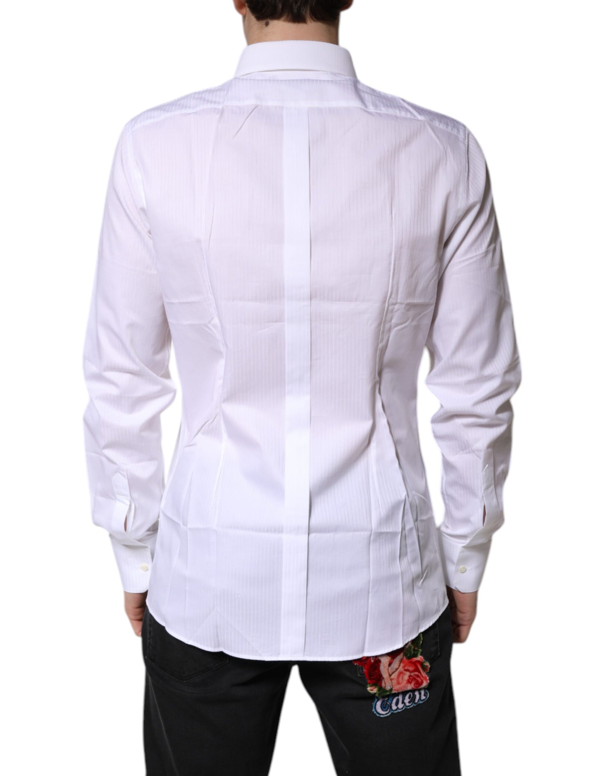 Chemise habillée à col Dolce & Gabbana en coton blanc avec motifs dorés