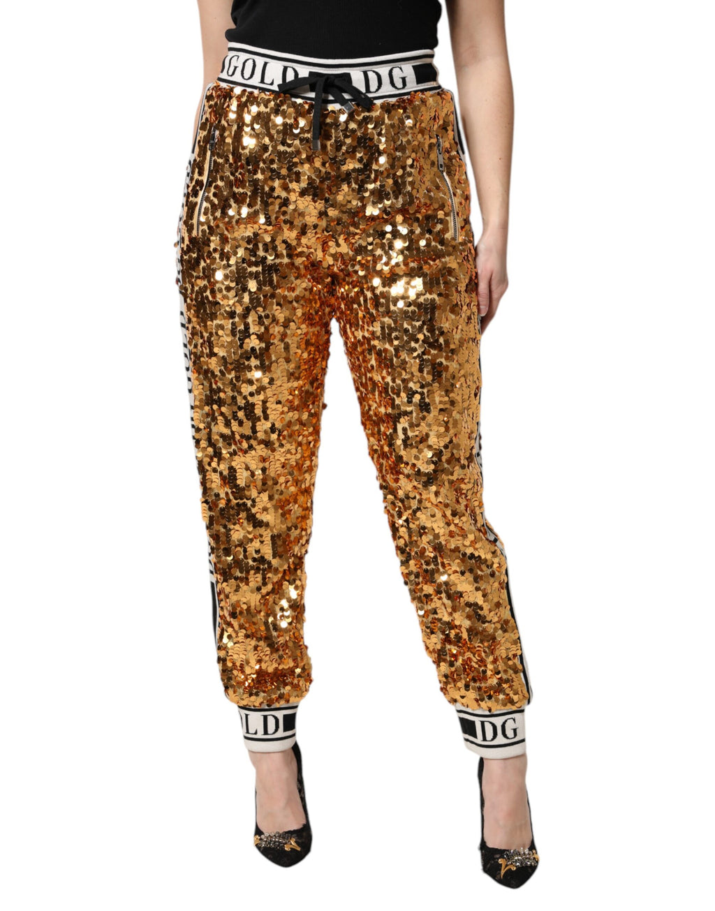 Pantalon de jogging Dolce & Gabbana DG en sequins dorés métallisés