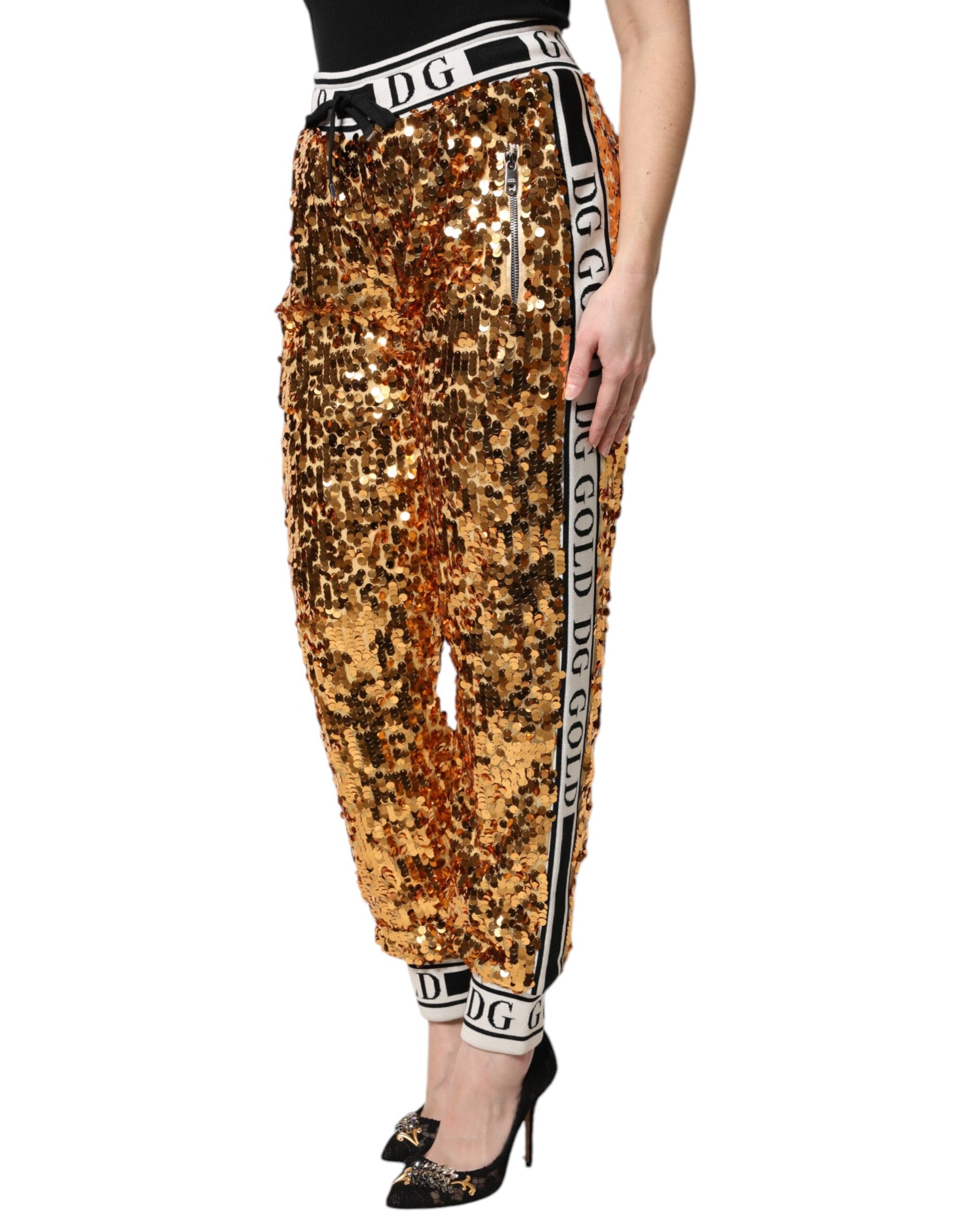 Pantalon de jogging Dolce & Gabbana DG en sequins dorés métallisés
