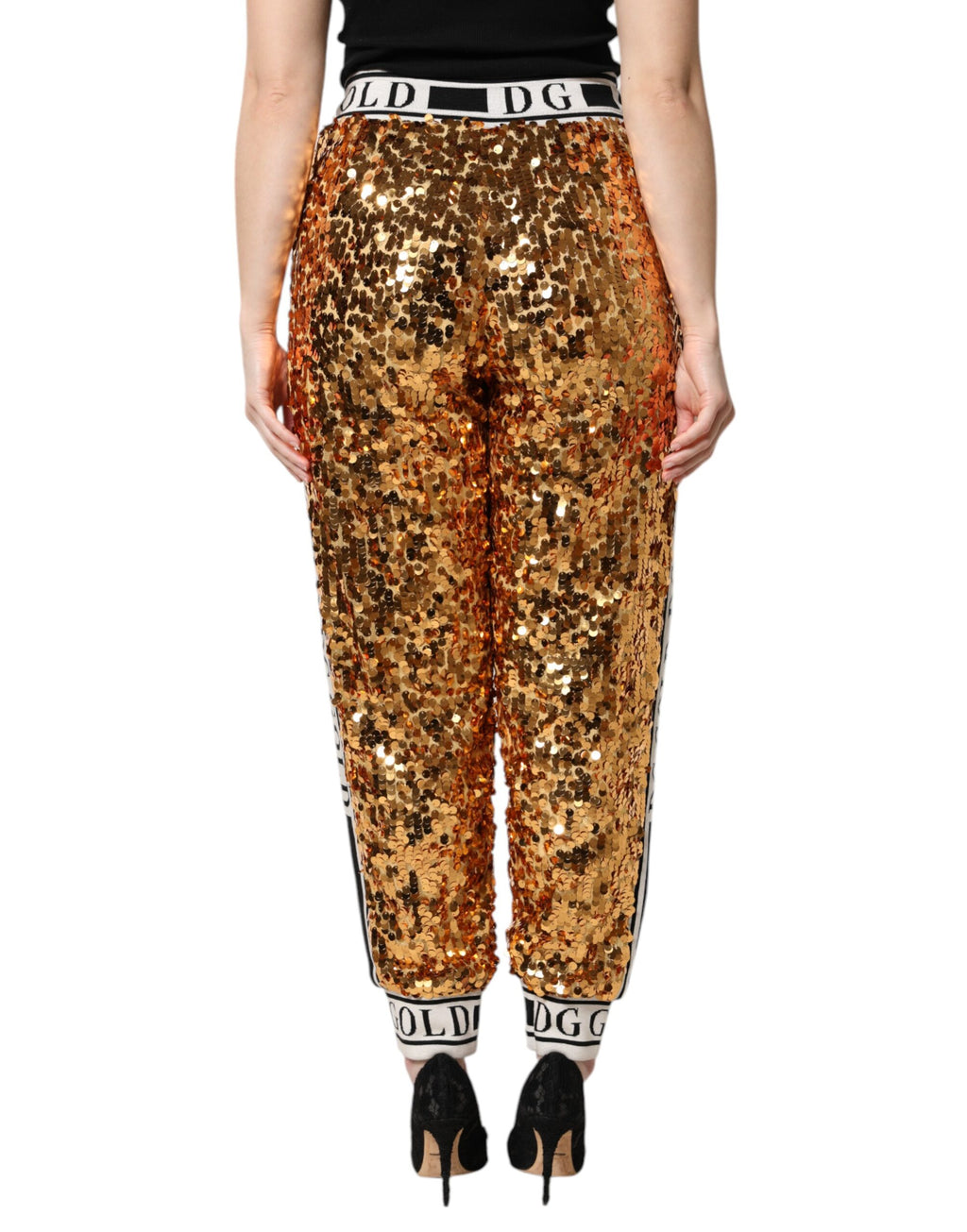 Pantalon de jogging Dolce & Gabbana DG en sequins dorés métallisés