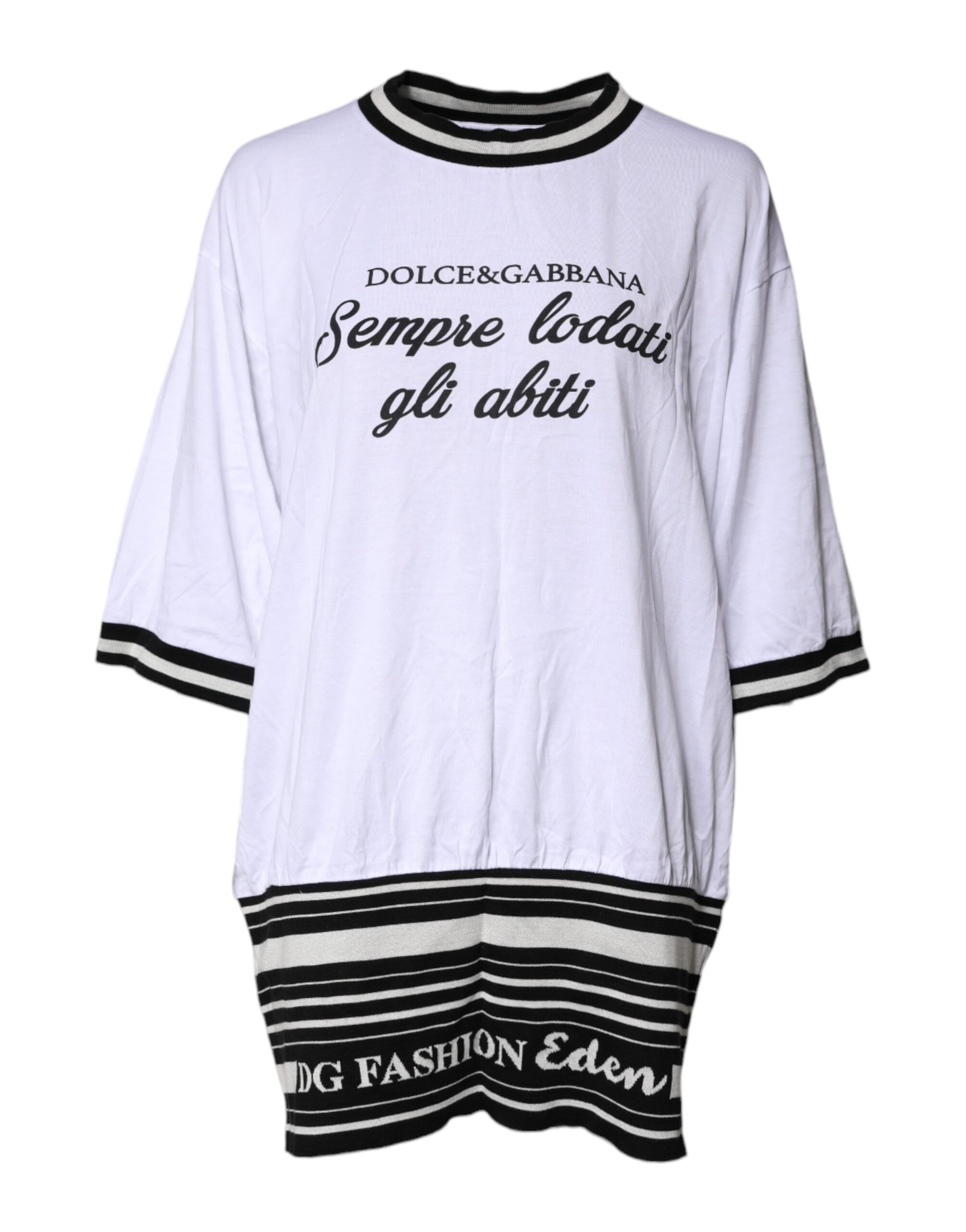 T-shirt Dolce & Gabbana en coton blanc avec col rond et motif DG Fashion