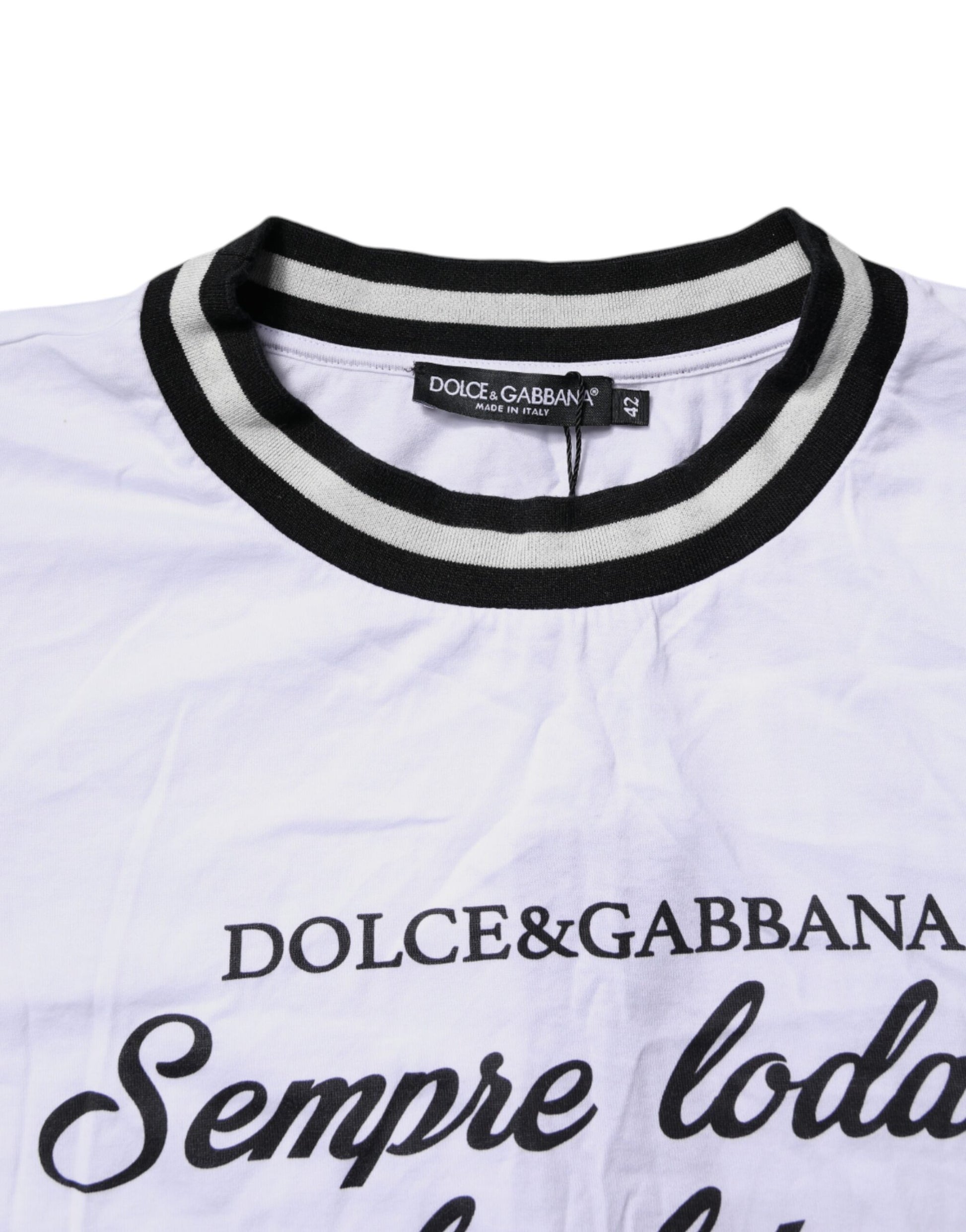 T-shirt Dolce & Gabbana en coton blanc avec col rond et motif DG Fashion