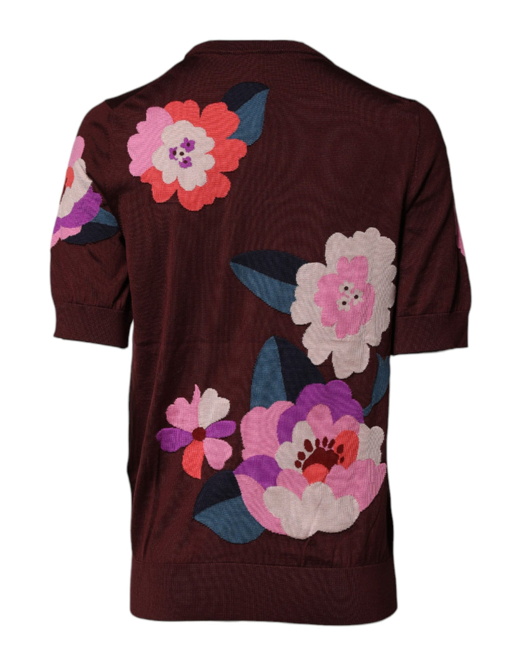 Haut/Chemisier Dolce & Gabbana en Soie à Col Rond, Motif Floral, Couleur Marron