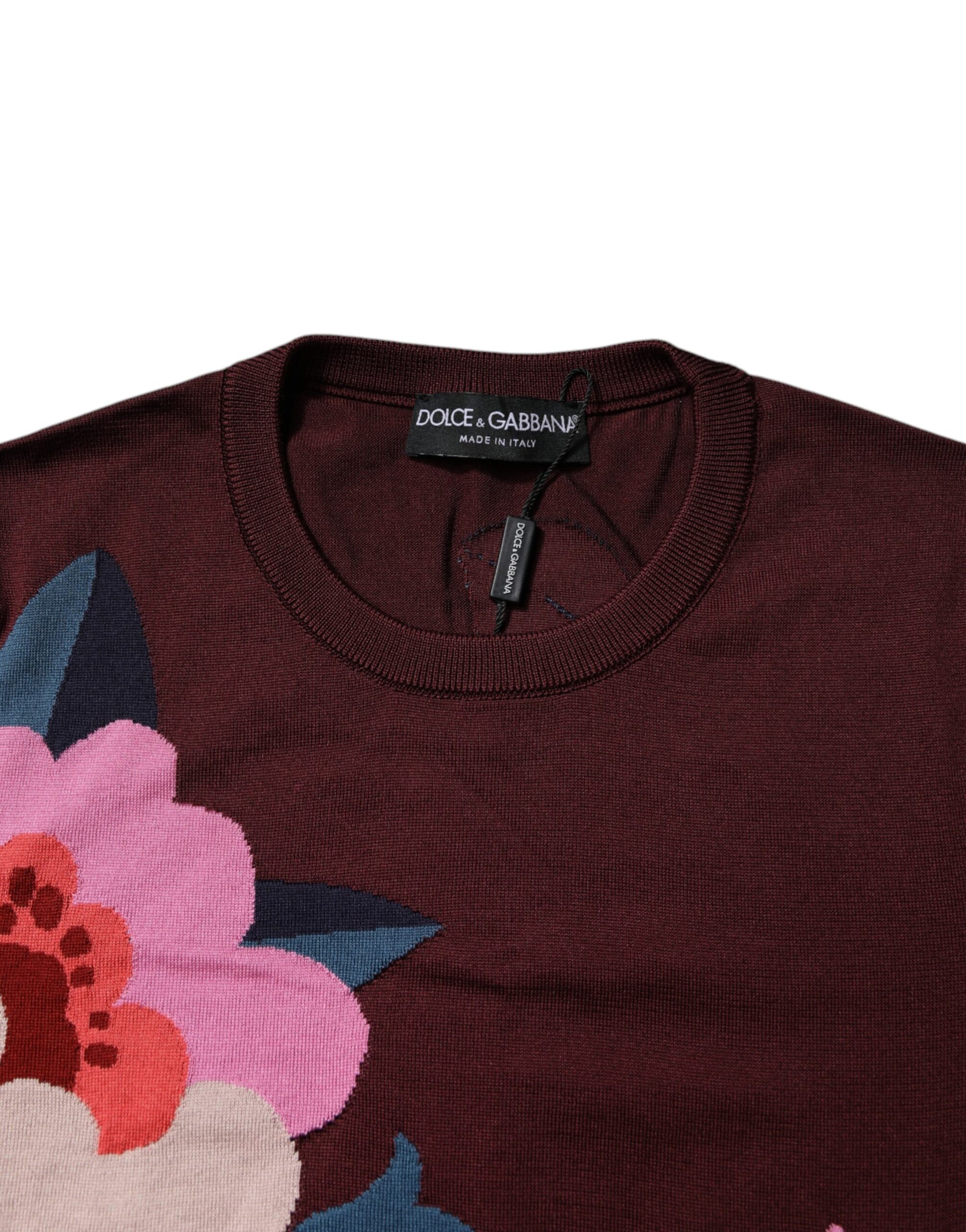 Haut/Chemisier Dolce & Gabbana en Soie à Col Rond, Motif Floral, Couleur Marron