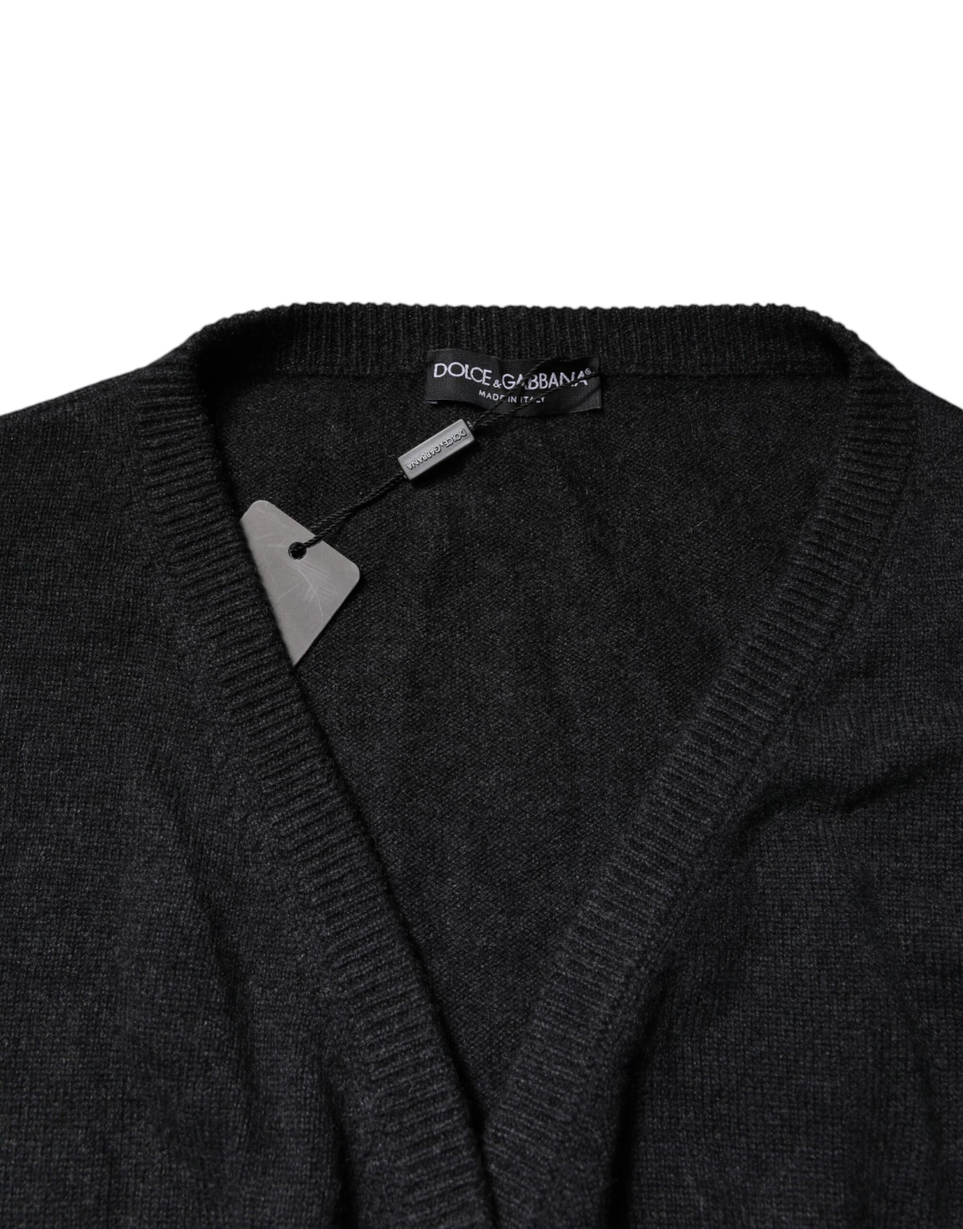 Pull en cachemire gris Dolce & Gabbana à col en V profond