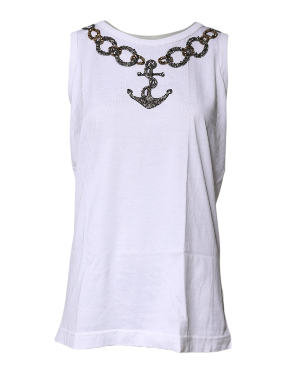 Débardeur Dolce & Gabbana en Coton Blanc Brodé Chaîne Ancre