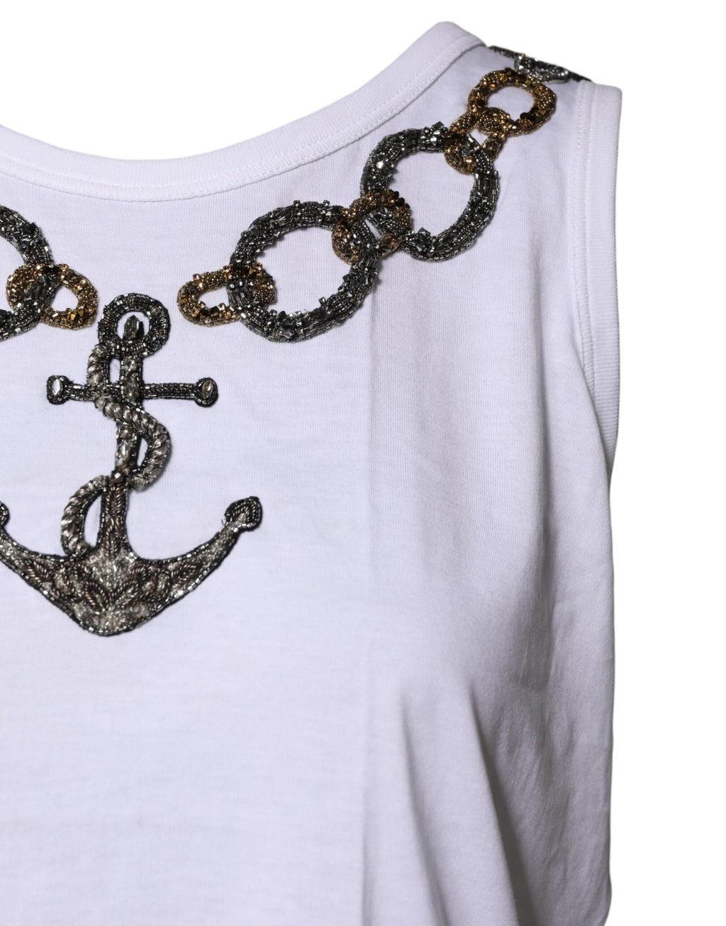 Débardeur Dolce & Gabbana en Coton Blanc Brodé Chaîne Ancre