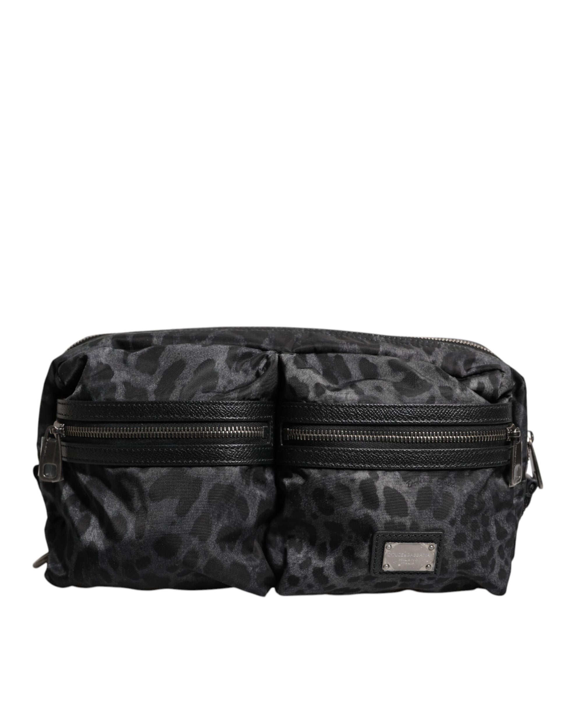 Dolce &amp; Gabbana – Gürteltasche mit DG-Logo und Leopardenmuster in Schwarz und Grau