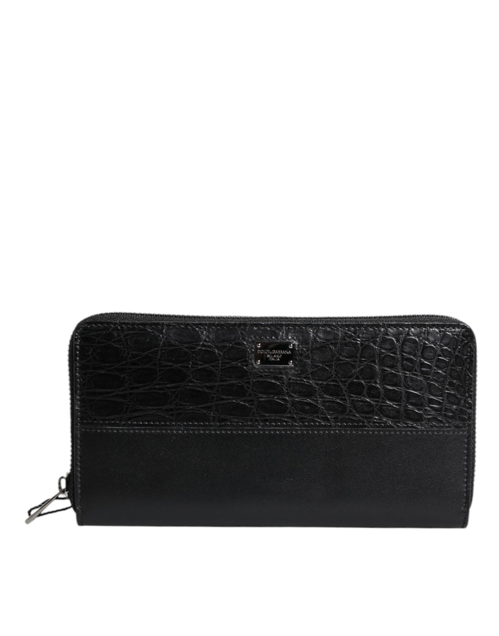 Portefeuille Continental zippé Dolce & Gabbana en cuir noir avec plaque logo