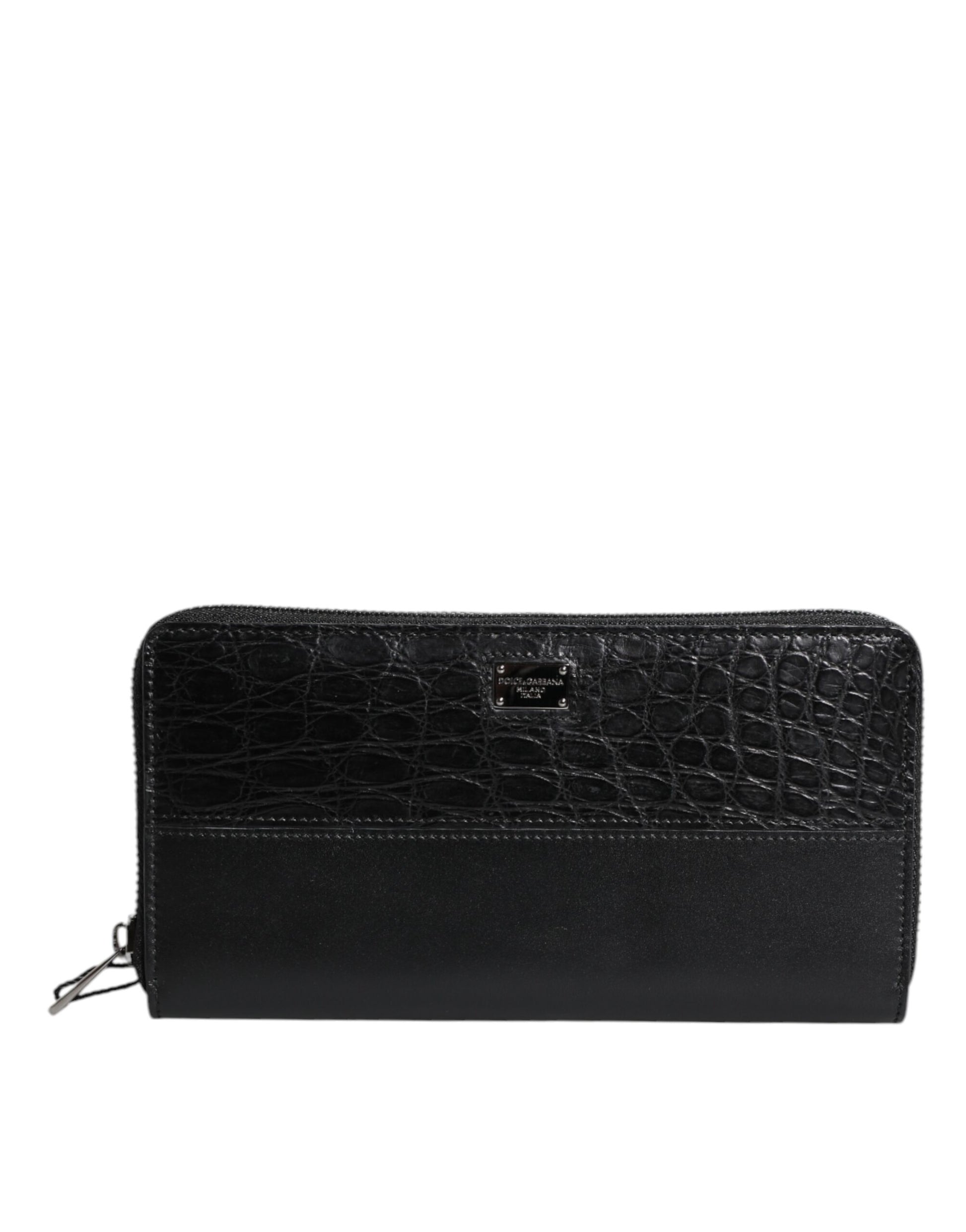 Portefeuille Continental zippé Dolce & Gabbana en cuir noir avec plaque logo