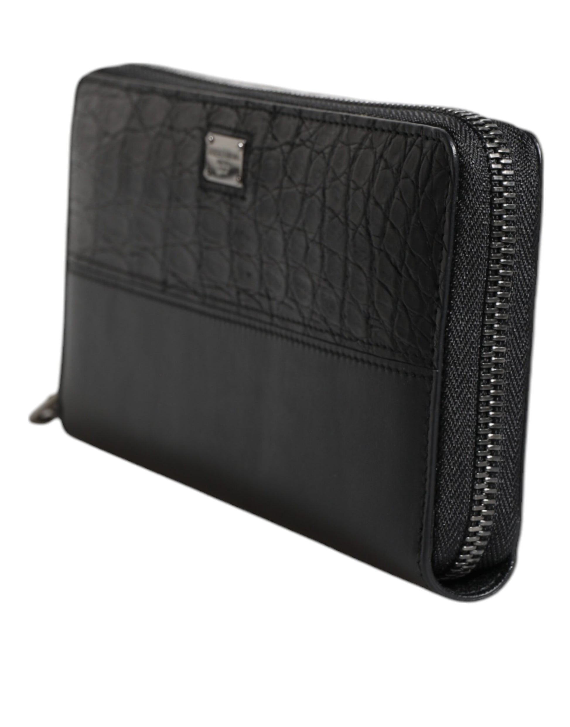 Portefeuille Continental zippé Dolce & Gabbana en cuir noir avec plaque logo