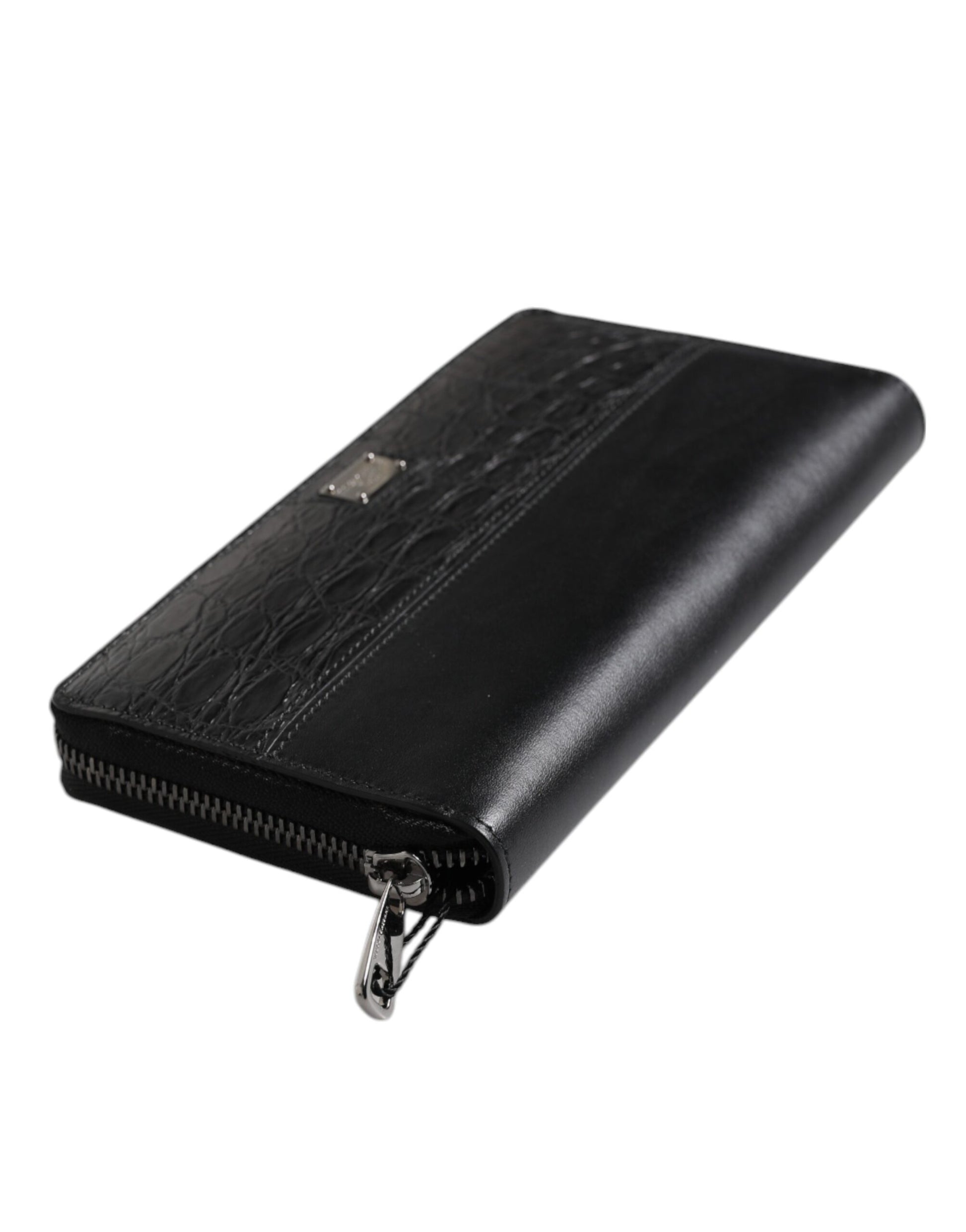 Portefeuille Continental zippé Dolce & Gabbana en cuir noir avec plaque logo