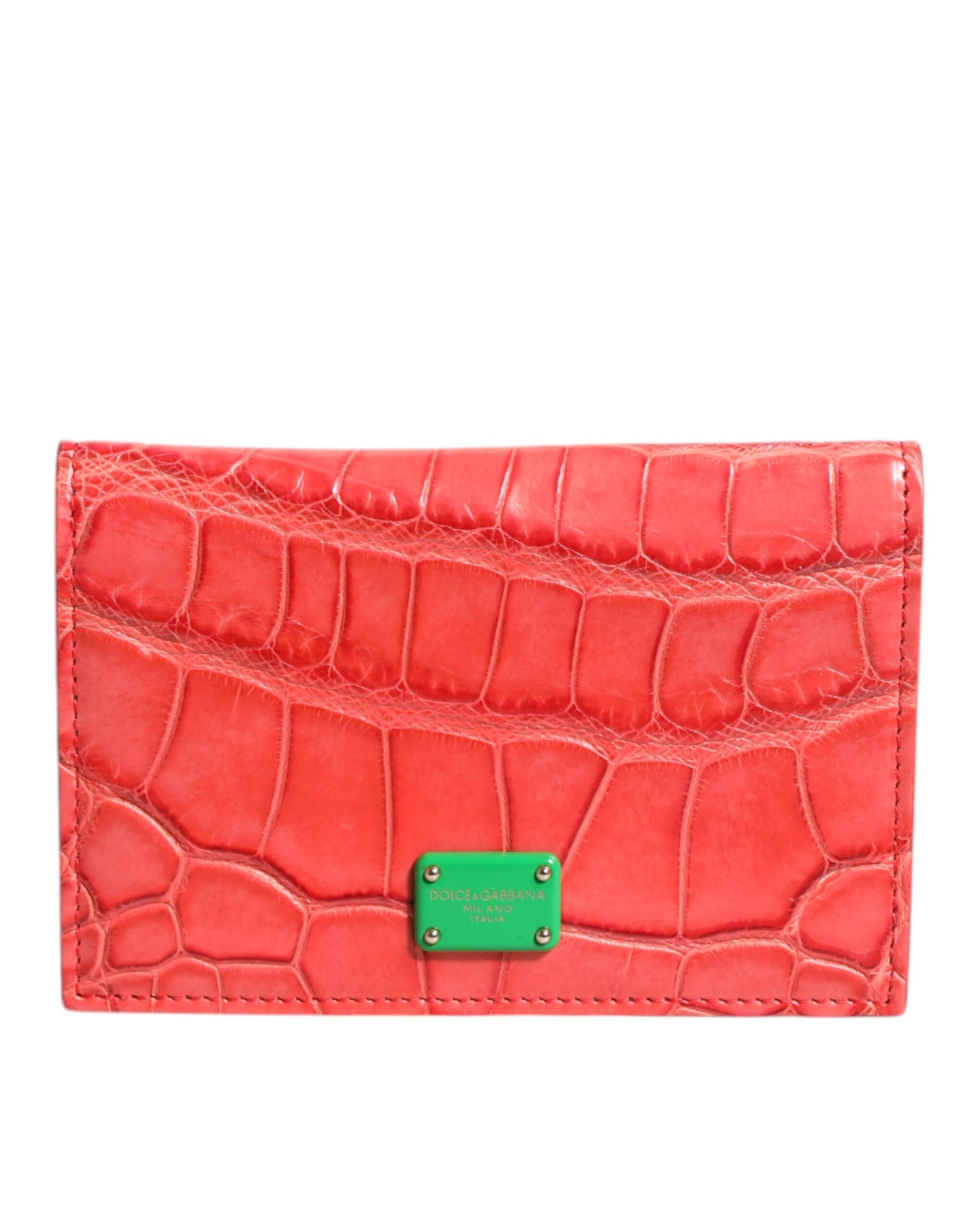 Porte-cartes portefeuille à plaque logo en cuir exotique rouge Dolce & Gabbana