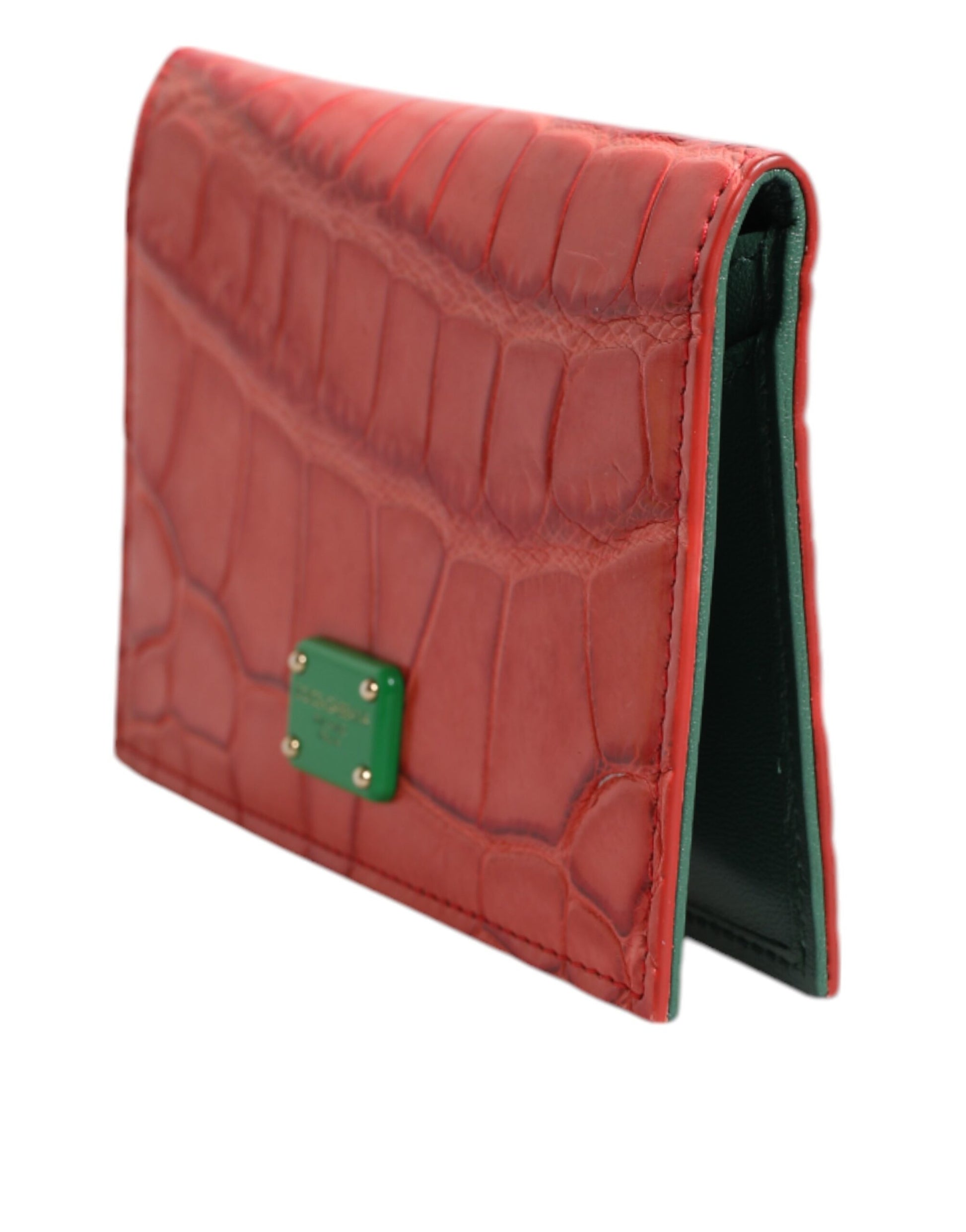 Porte-cartes portefeuille à plaque logo en cuir exotique rouge Dolce & Gabbana
