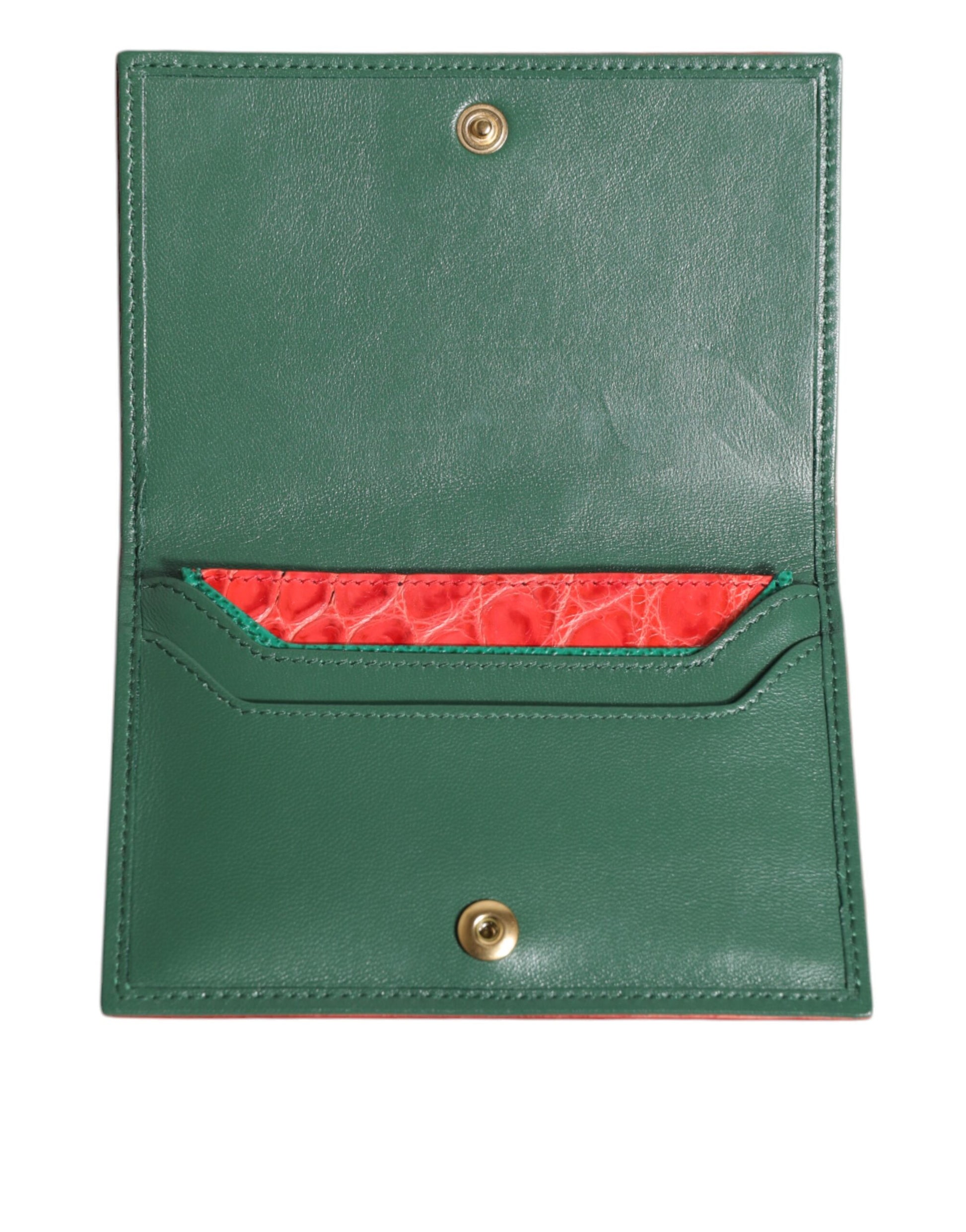 Porte-cartes portefeuille à plaque logo en cuir exotique rouge Dolce & Gabbana